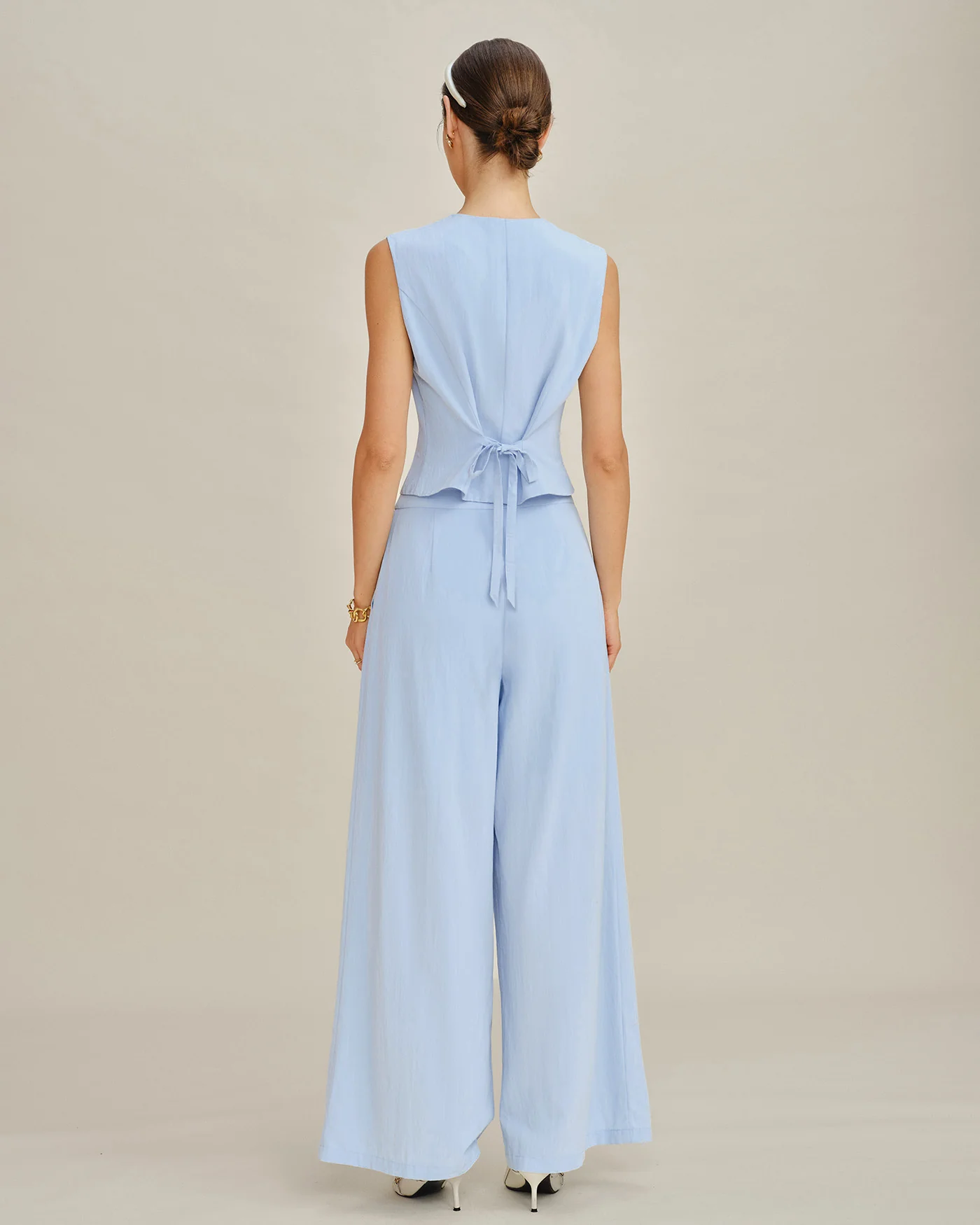 Blue Solid Pockets Straight Pants - Image 6