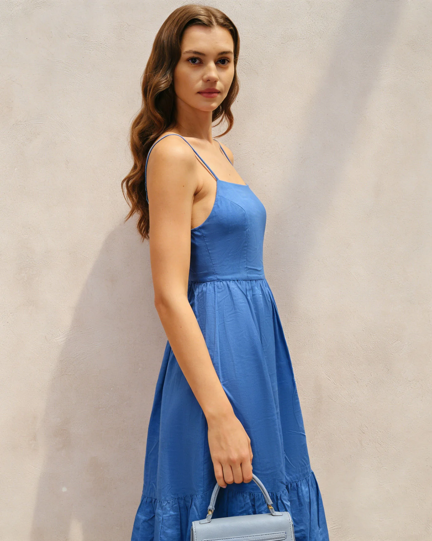 Blue Solid Slip A-Line Maxi Dress - Image 3