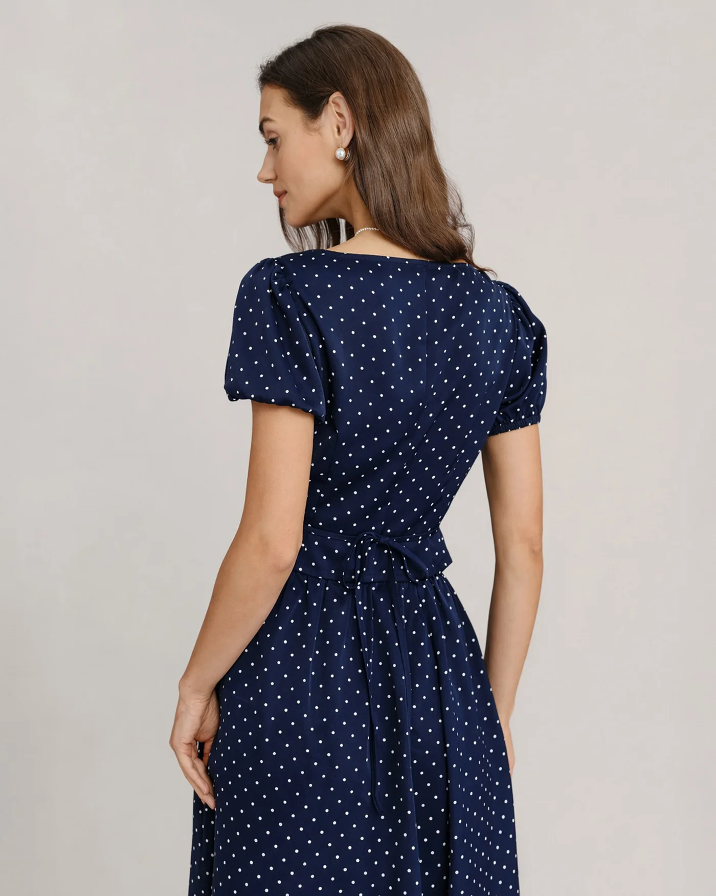 Blue Square Neck Polka Dot Blouse - Image 3