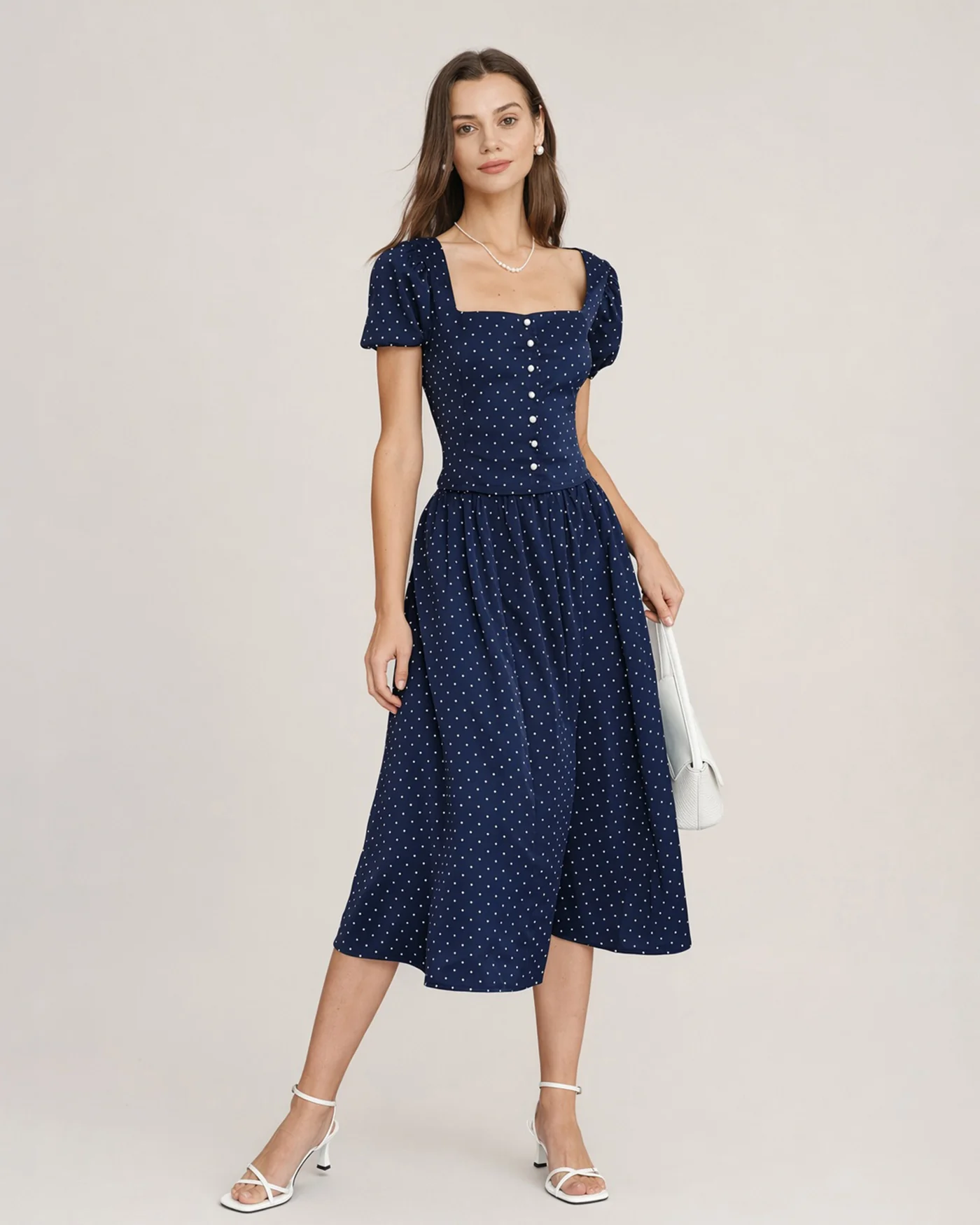 Blue Square Neck Polka Dot Blouse - Image 4