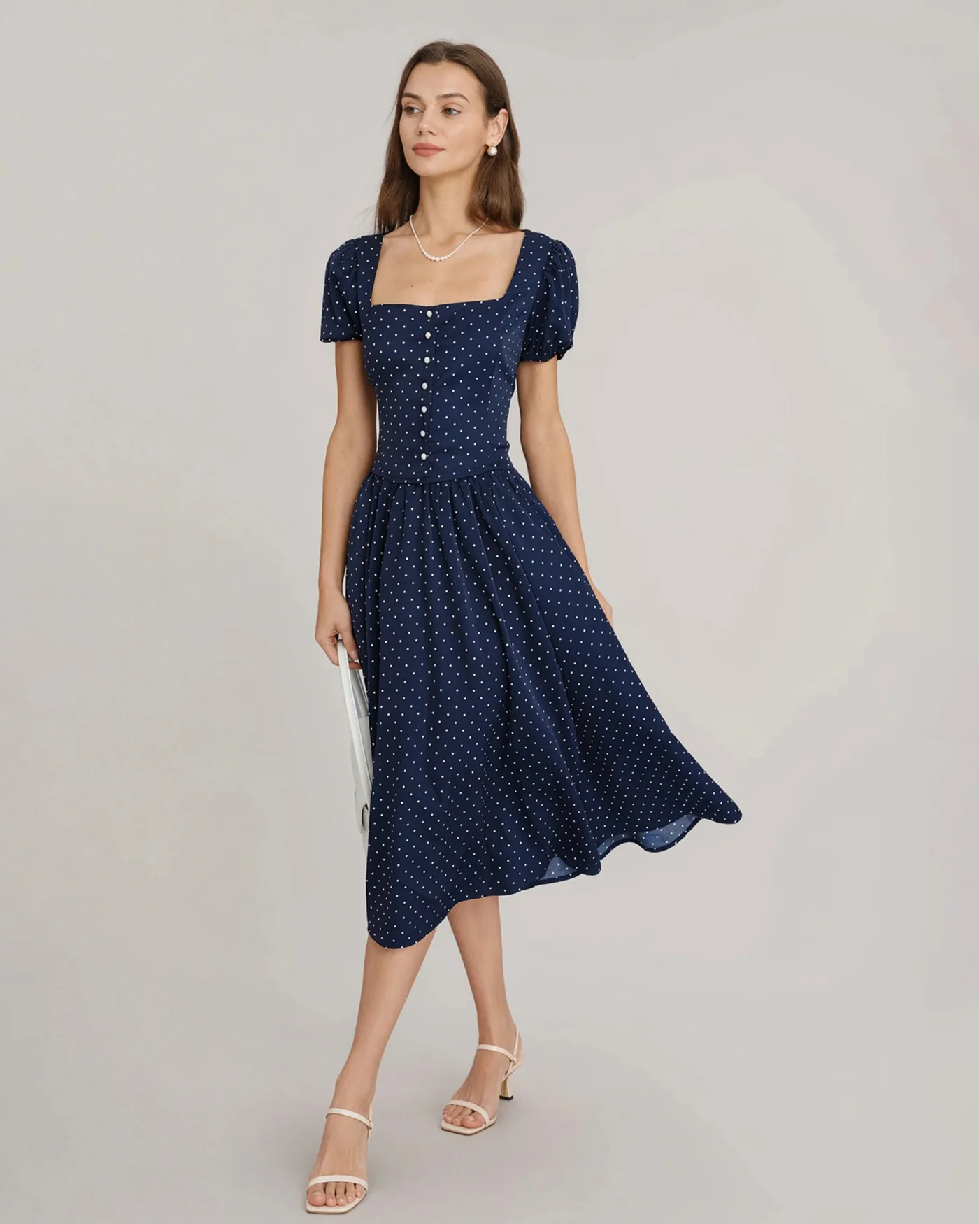 Blue Square Neck Polka Dot Blouse - Image 5