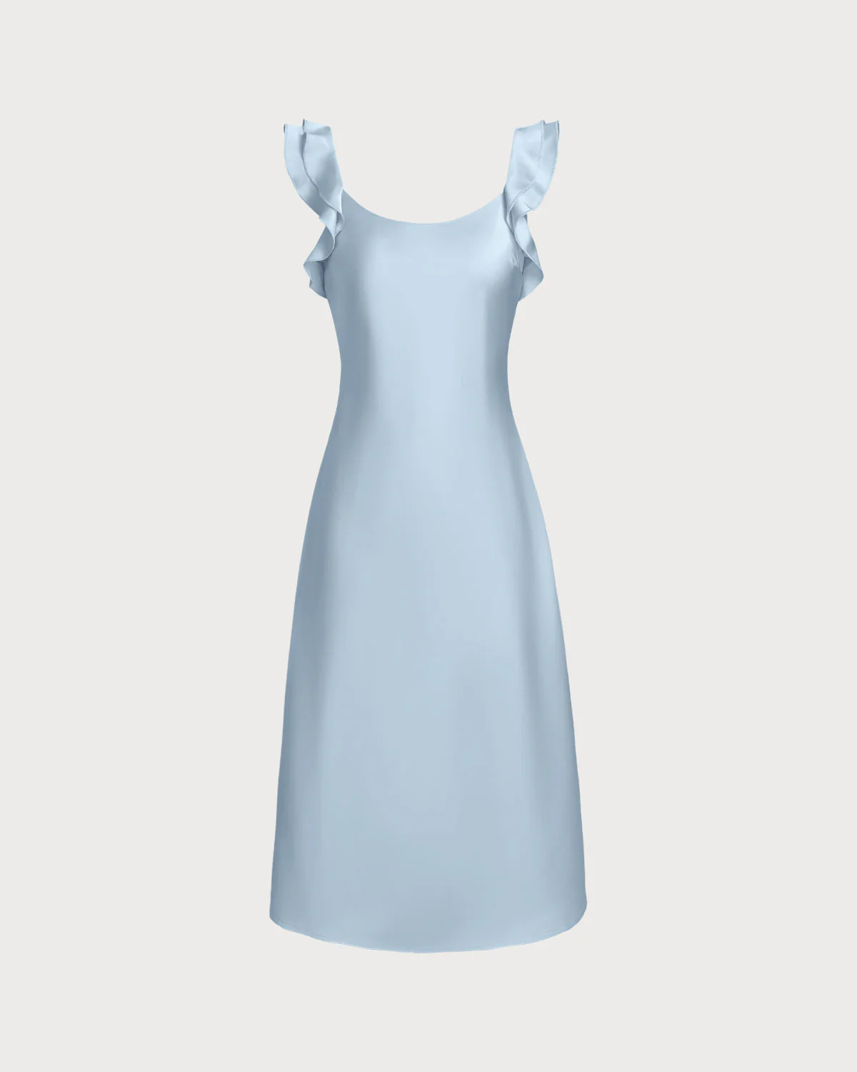 Blue Square Neck Ruffle Satin Midi Dress - Image 6
