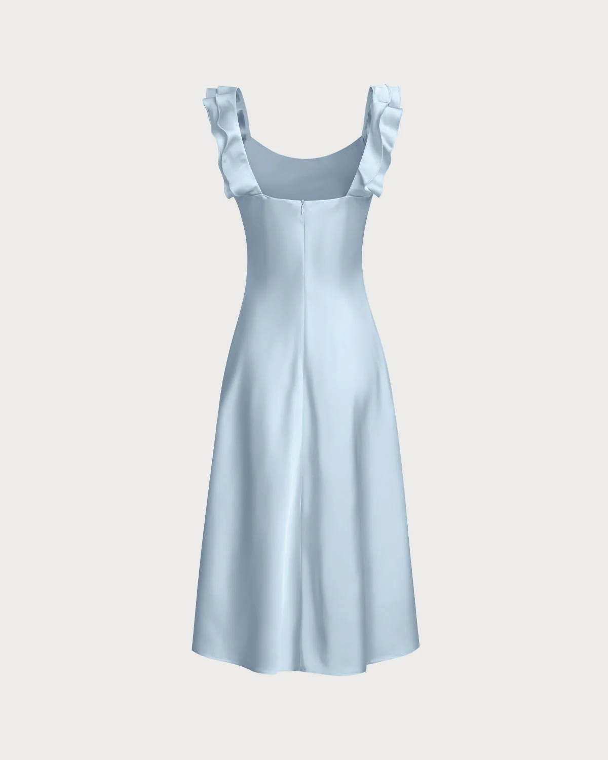 Blue Square Neck Ruffle Satin Midi Dress - Image 7