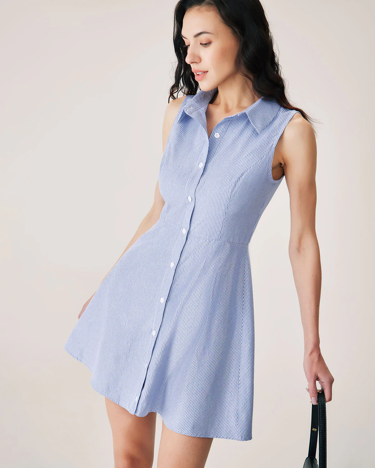 Blue Striped Button Mini Dress - Image 3