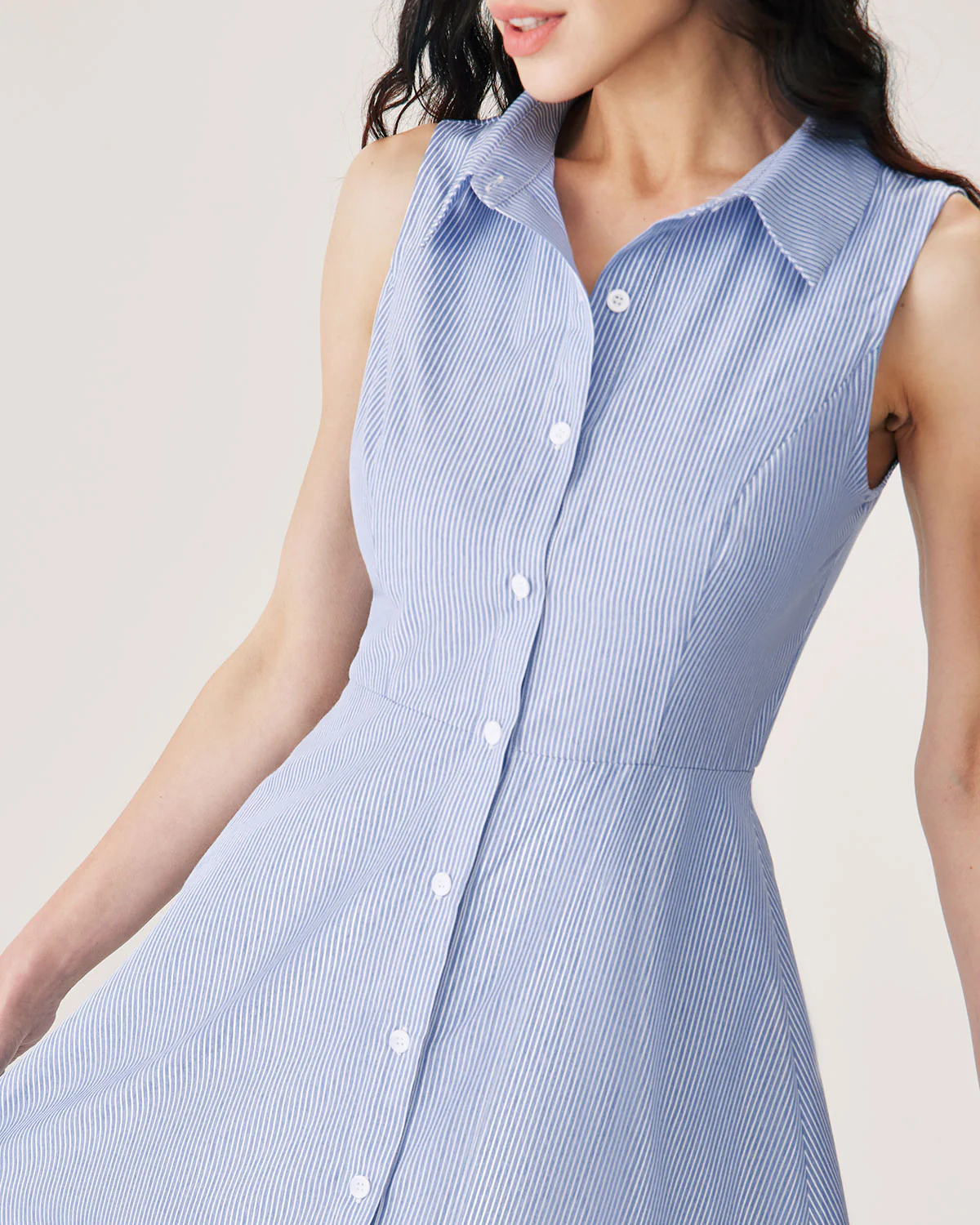 Blue Striped Button Mini Dress - Image 4
