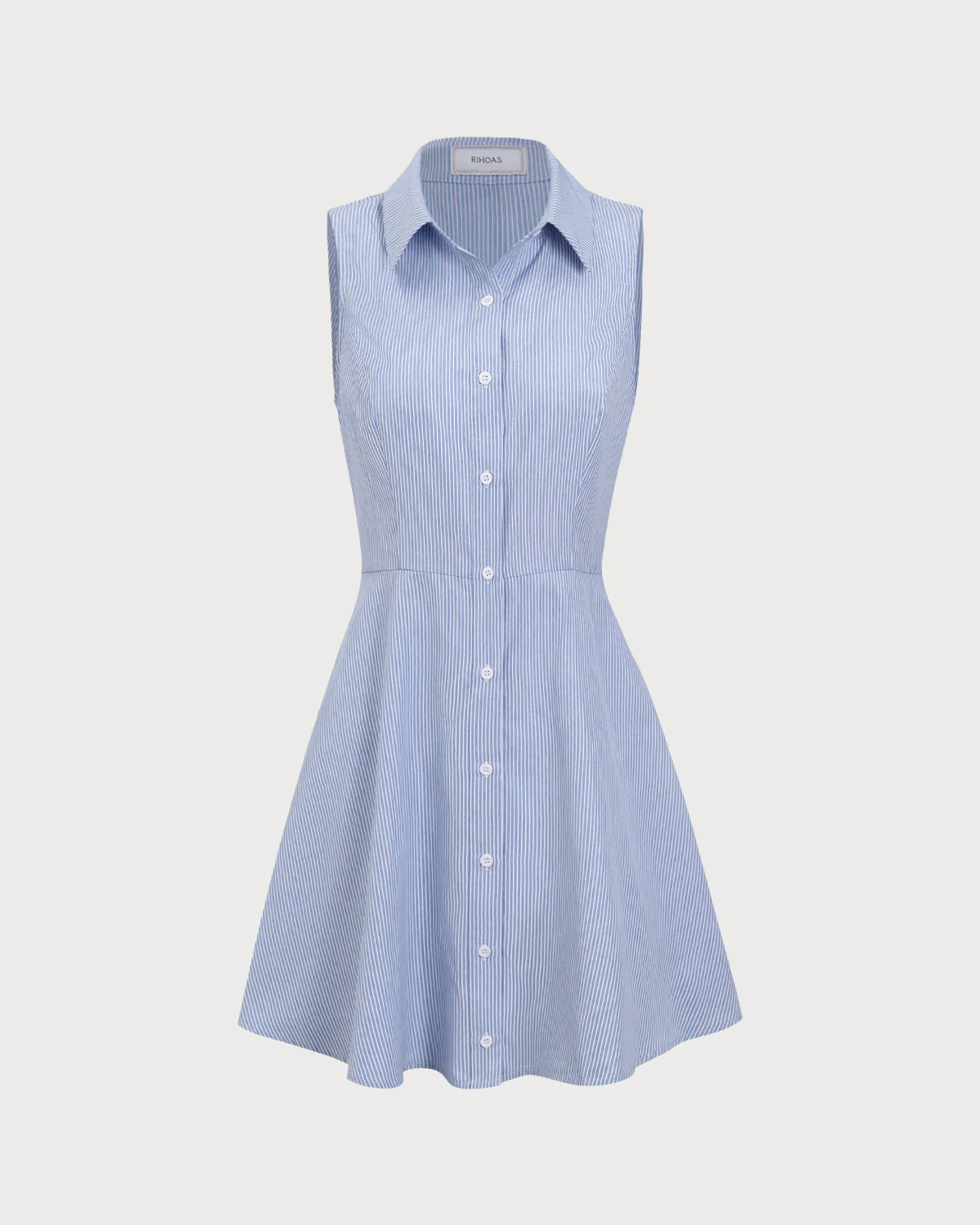 Blue Striped Button Mini Dress - Image 7