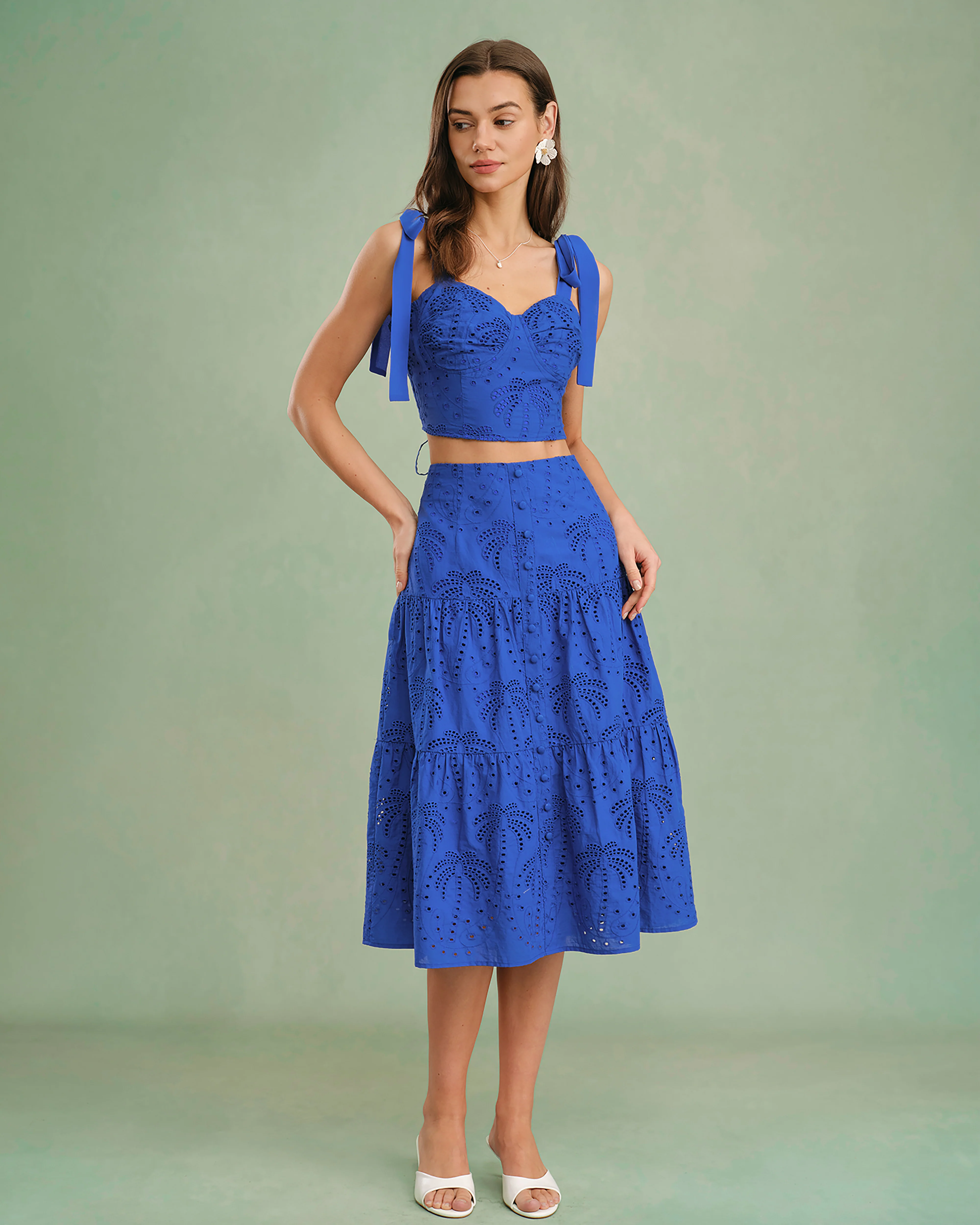 Blue Sweetheart Neck Embroidery Cami Top - Image 4