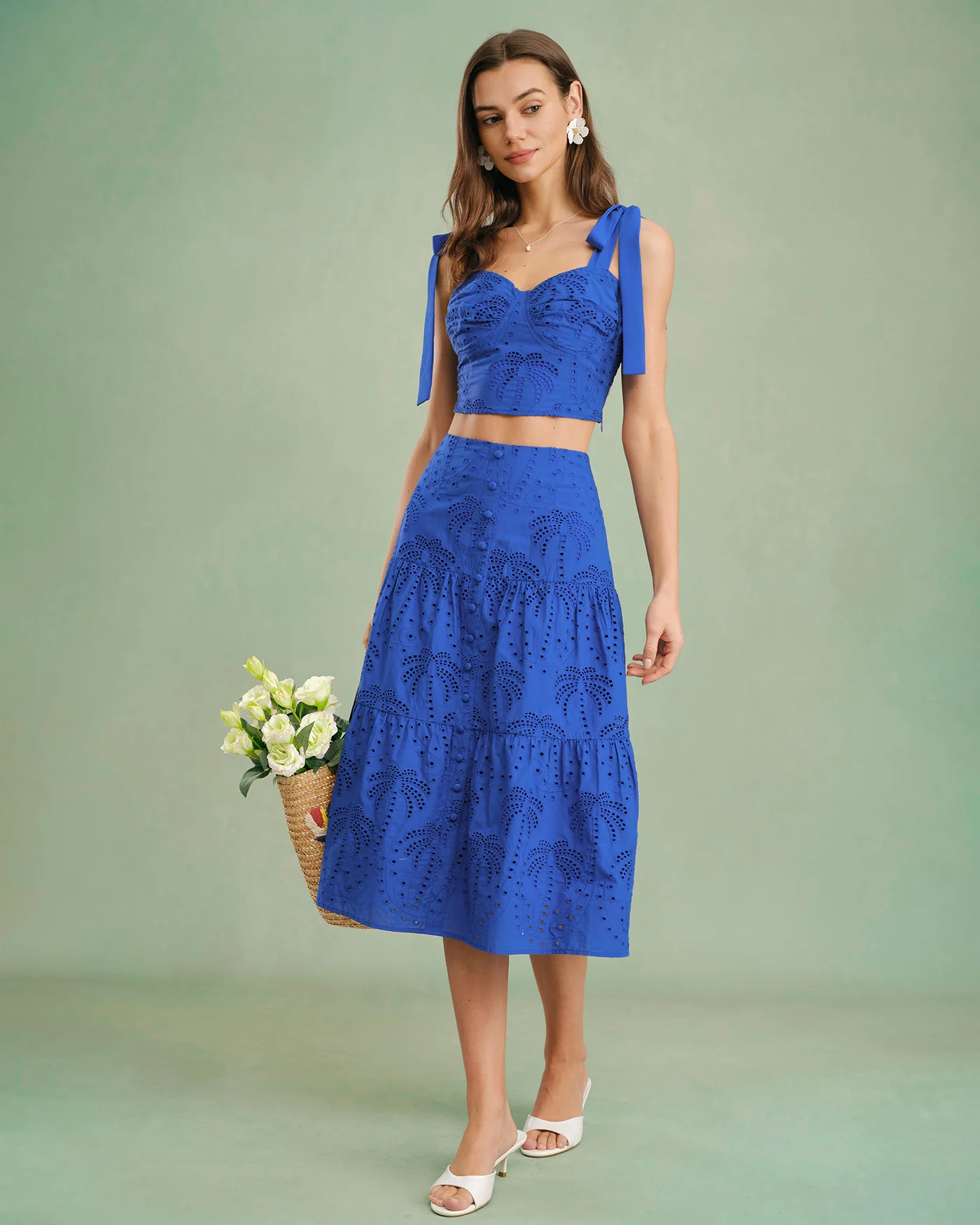Blue Sweetheart Neck Embroidery Cami Top - Image 6