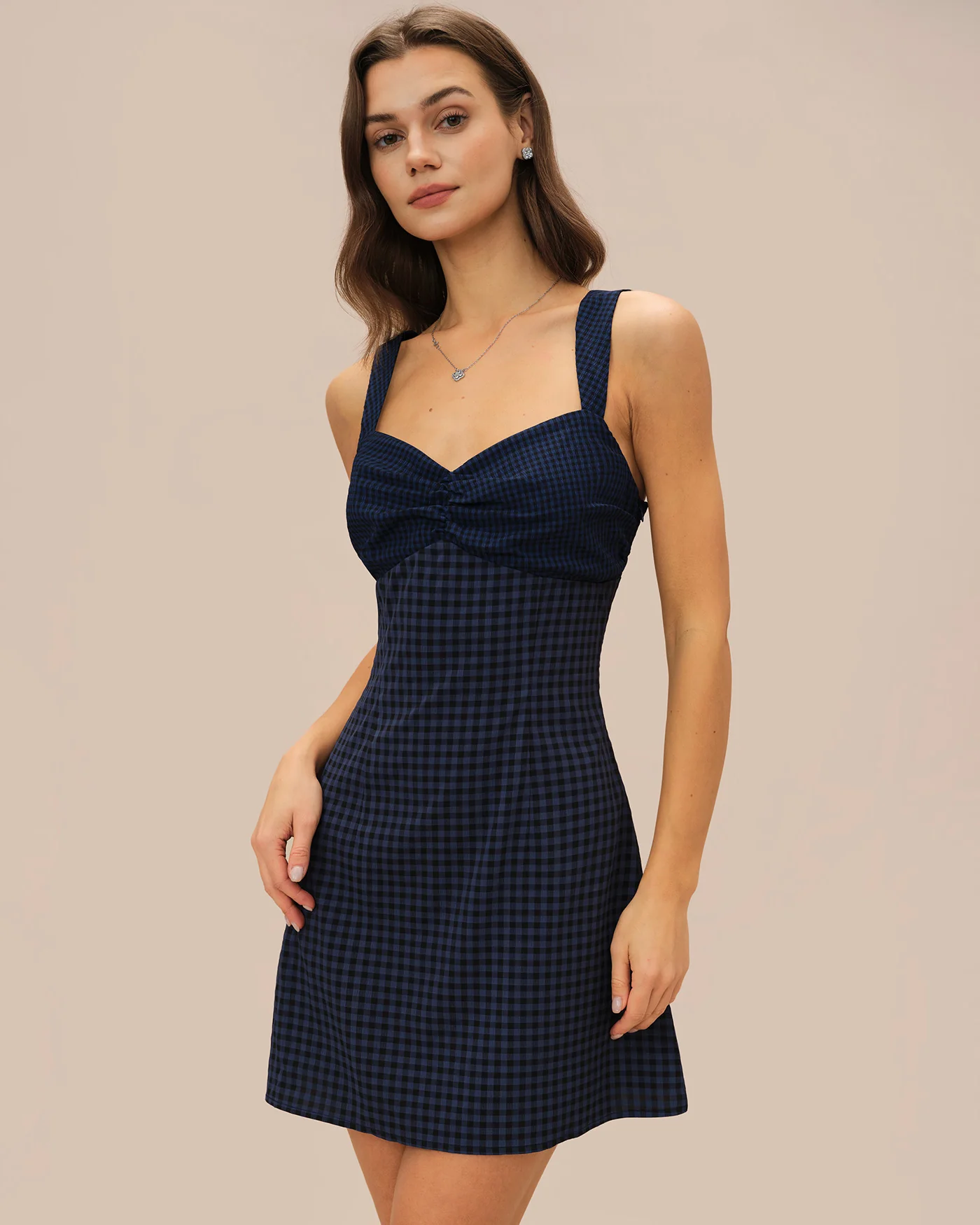 Blue Sweetheart Neck Plaid Mini Dress - Image 4