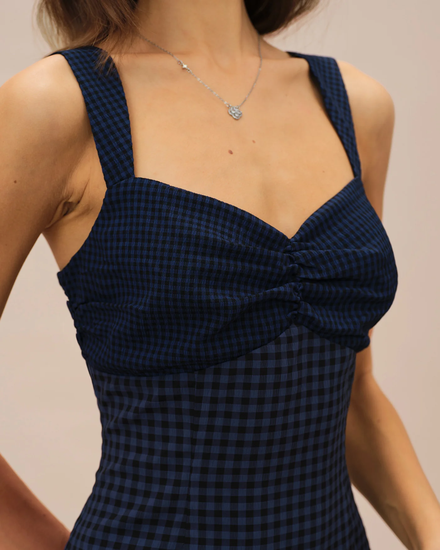 Blue Sweetheart Neck Plaid Mini Dress - Image 5