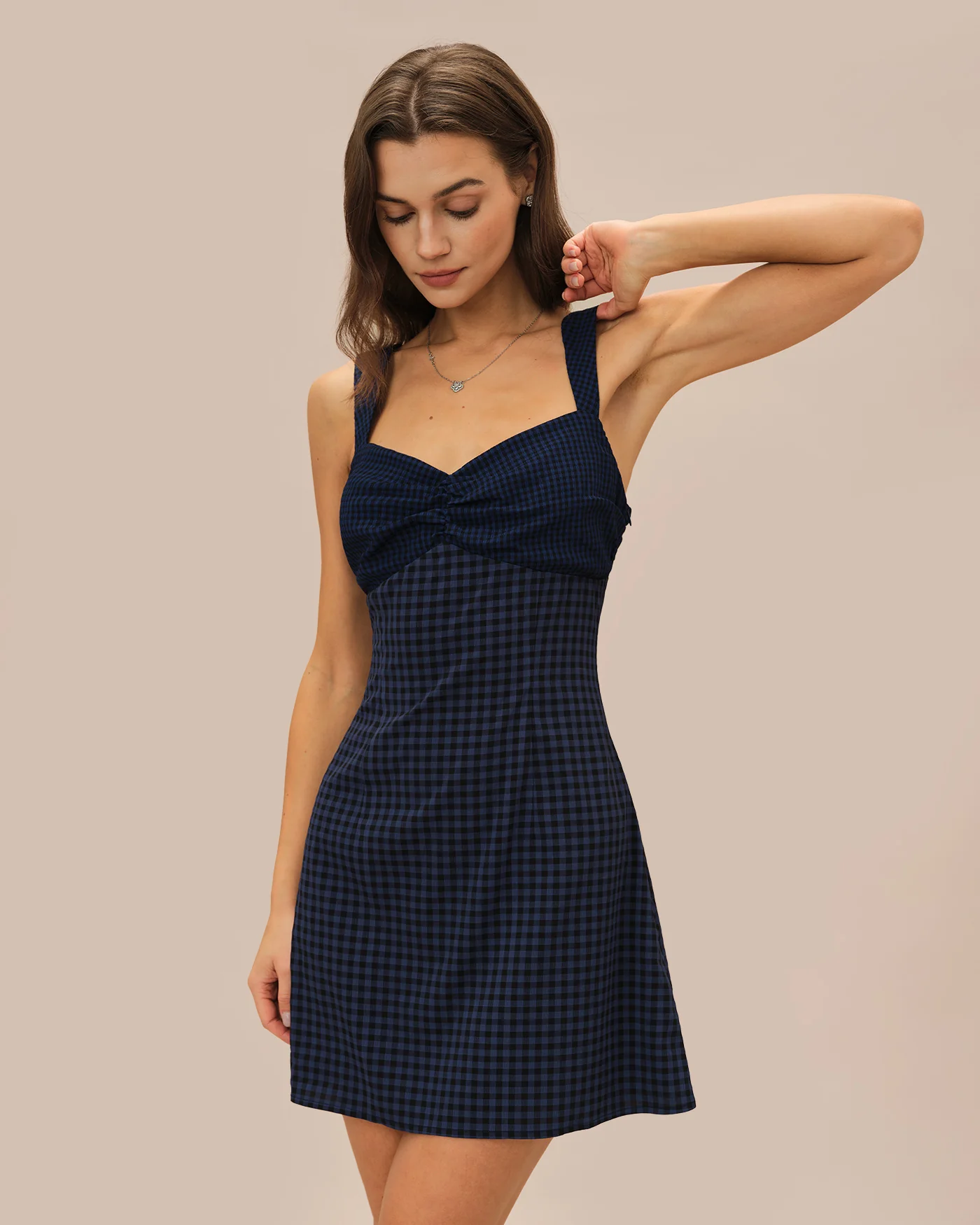 Blue Sweetheart Neck Plaid Mini Dress - Image 6