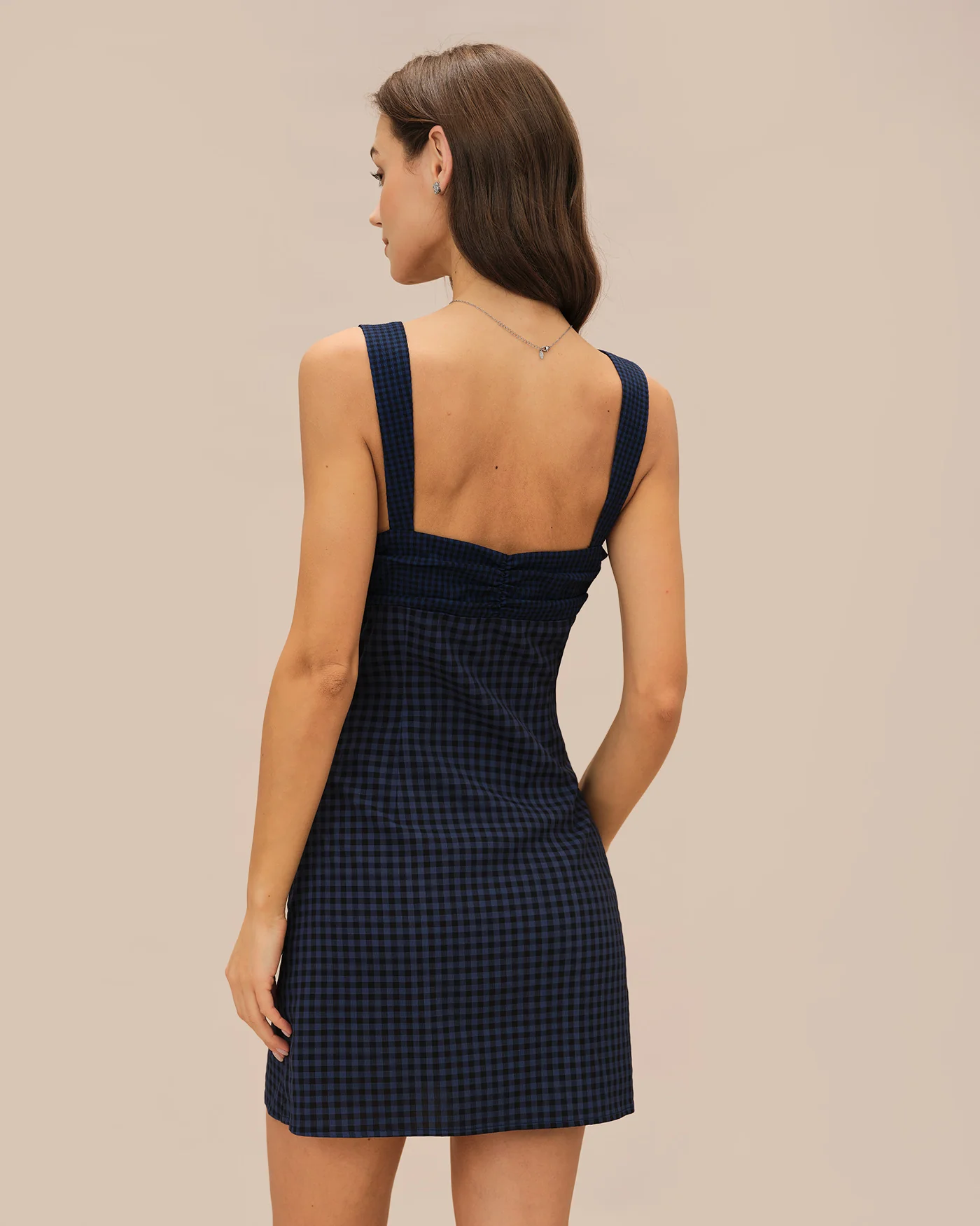 Blue Sweetheart Neck Plaid Mini Dress - Image 7
