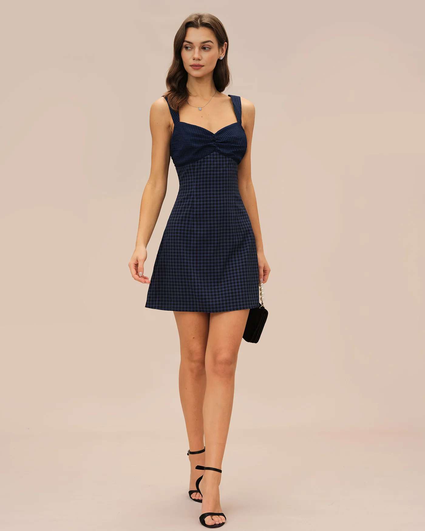 Blue Sweetheart Neck Plaid Mini Dress - Image 8