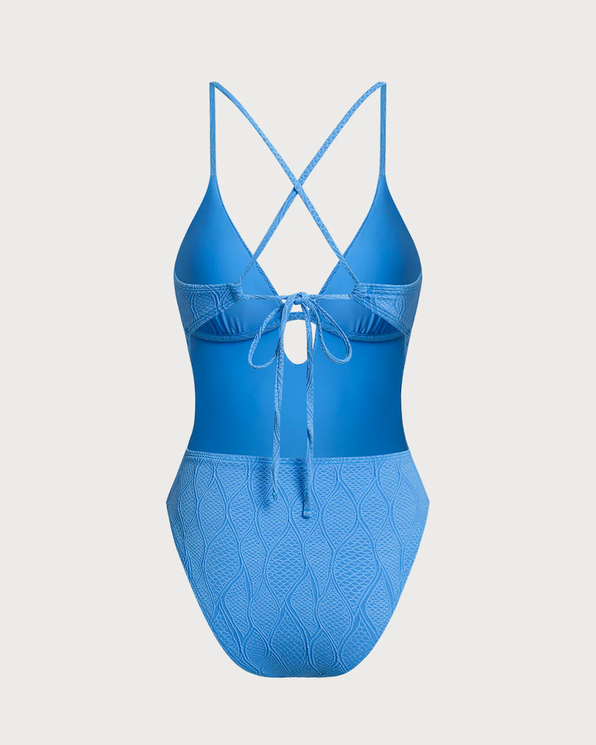 Blue Textured Bralette One Piece Swimsuit - Image 4