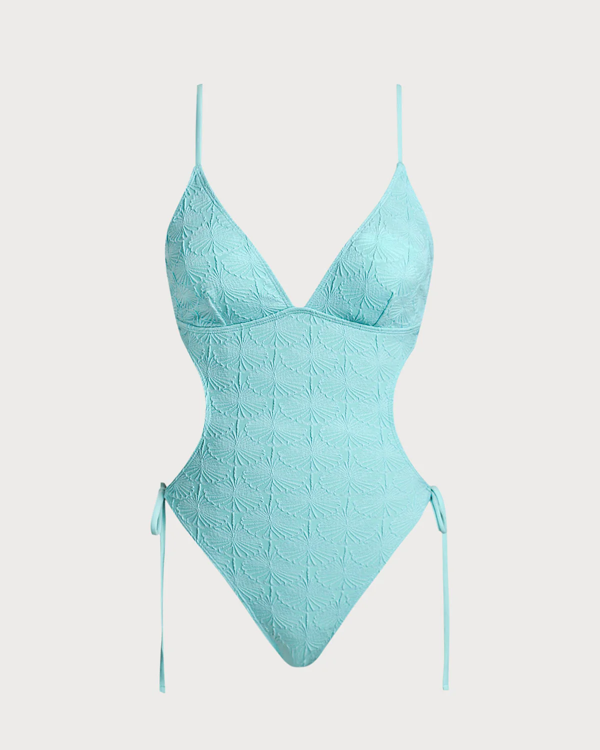 Blue Textured Bralette One Piece Swimwear - Image 2