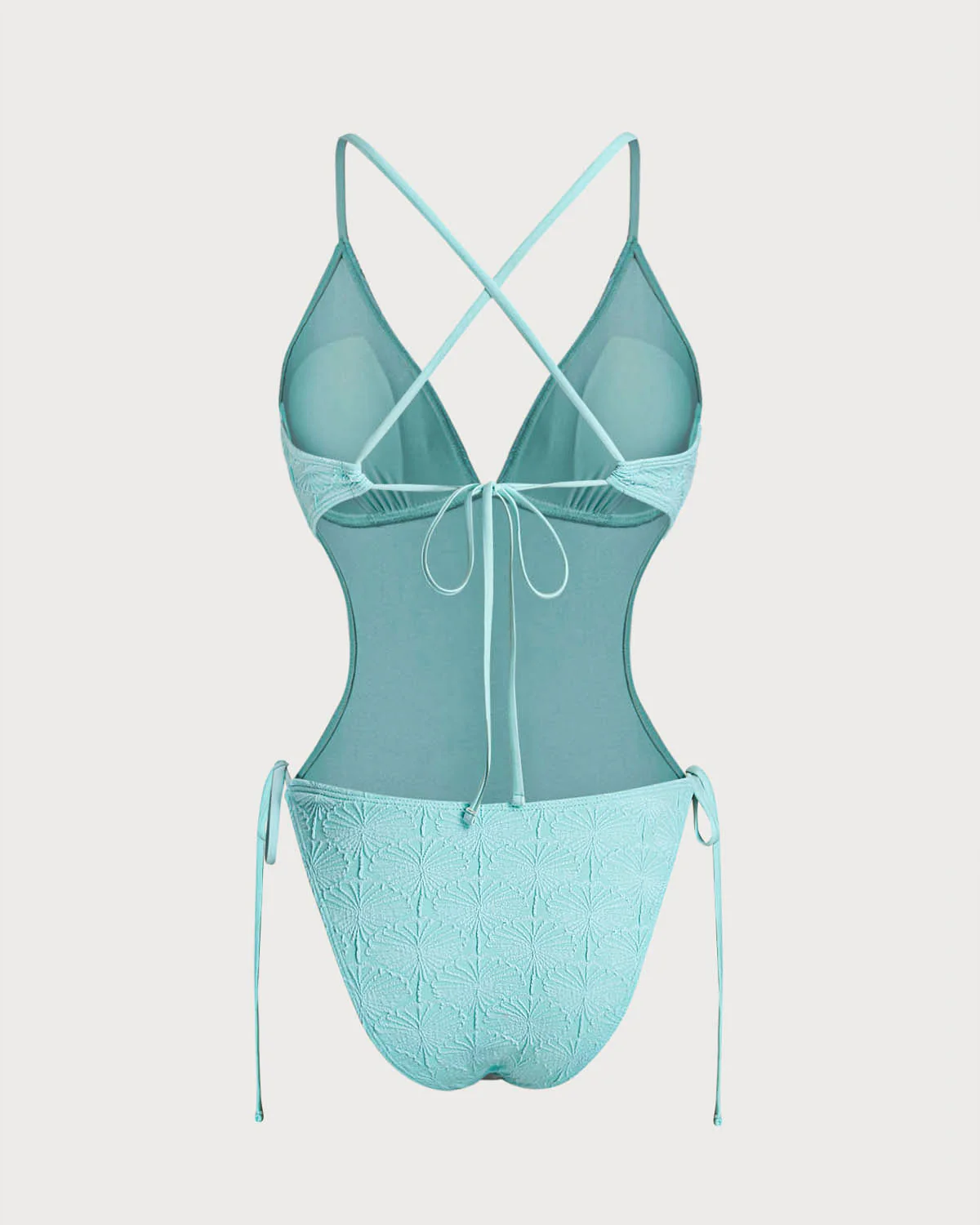 Blue Textured Bralette One Piece Swimwear - Image 3