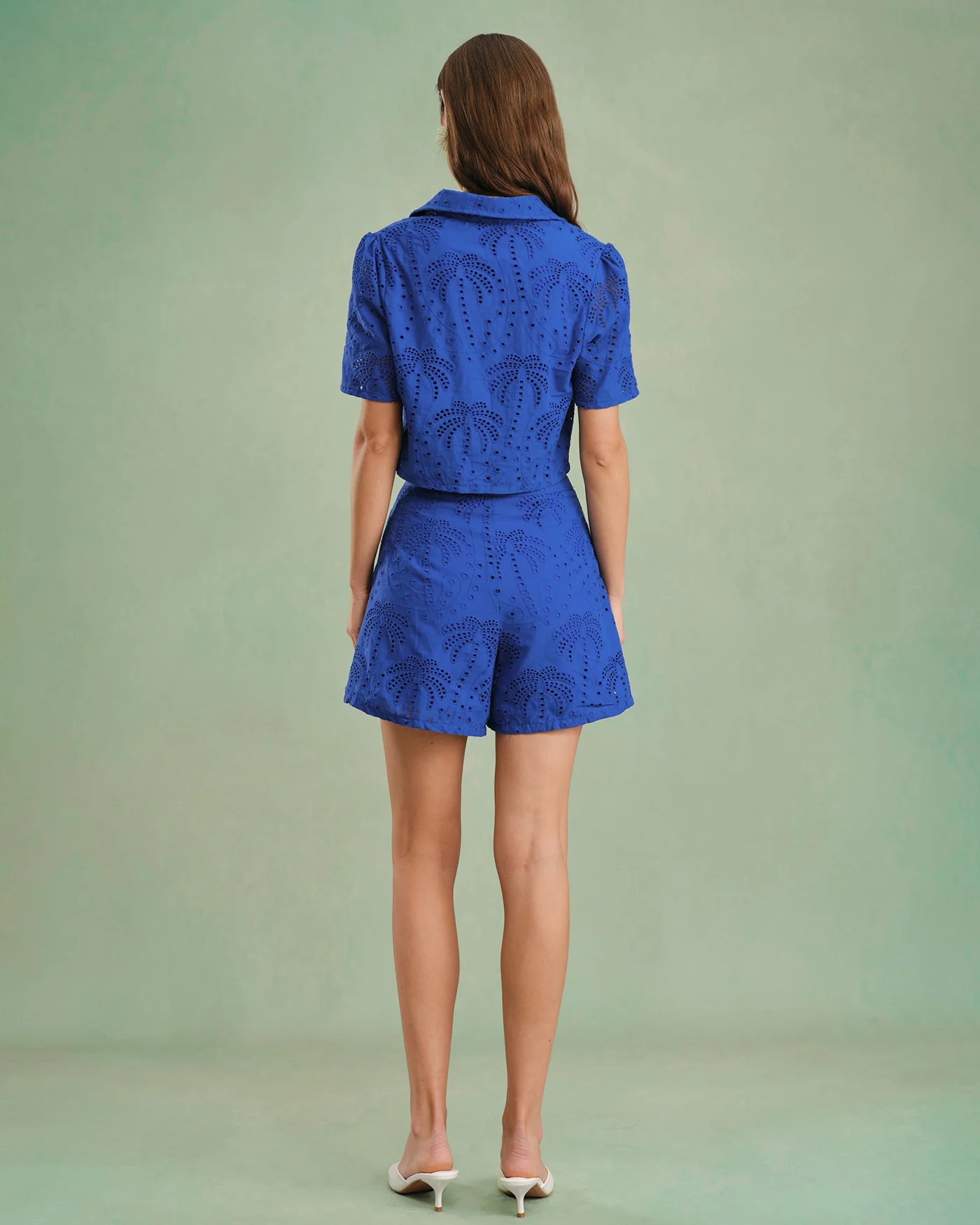 Blue Textured Button Collar Blouse - Image 6