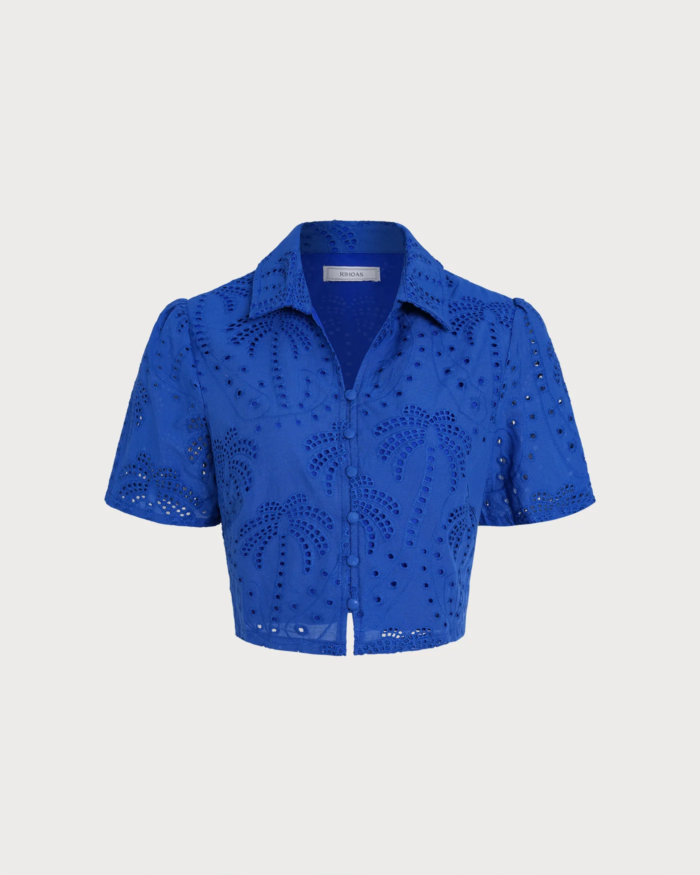 Blue Textured Button Collar Blouse - Image 7