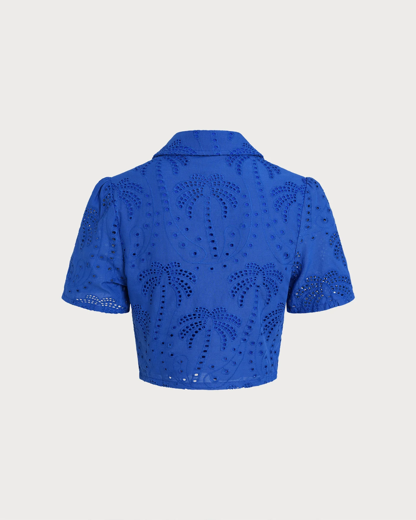 Blue Textured Button Collar Blouse - Image 8