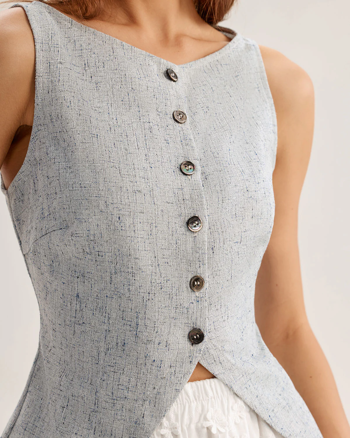 Blue Textured Button Vest - Image 2