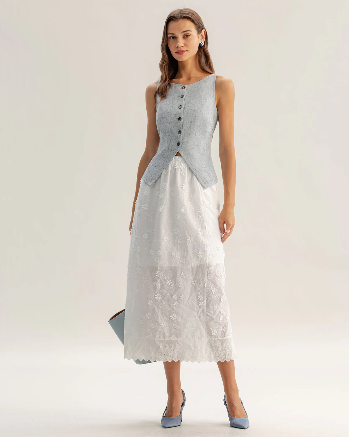 Blue Textured Button Vest - Image 5