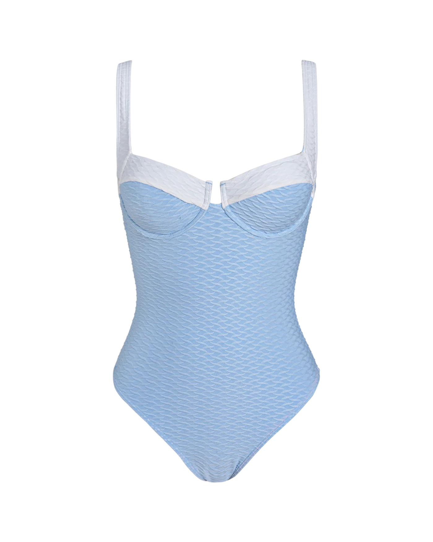 Blue Textured Contrasting Underwire One Piece - Image 12