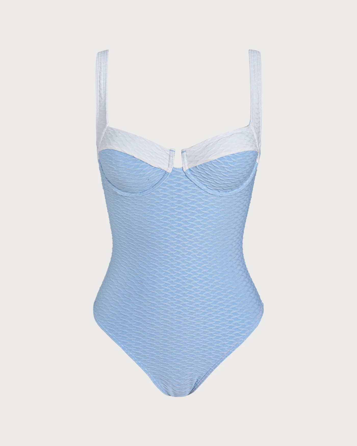 Blue Textured Contrasting Underwire One Piece - Image 2