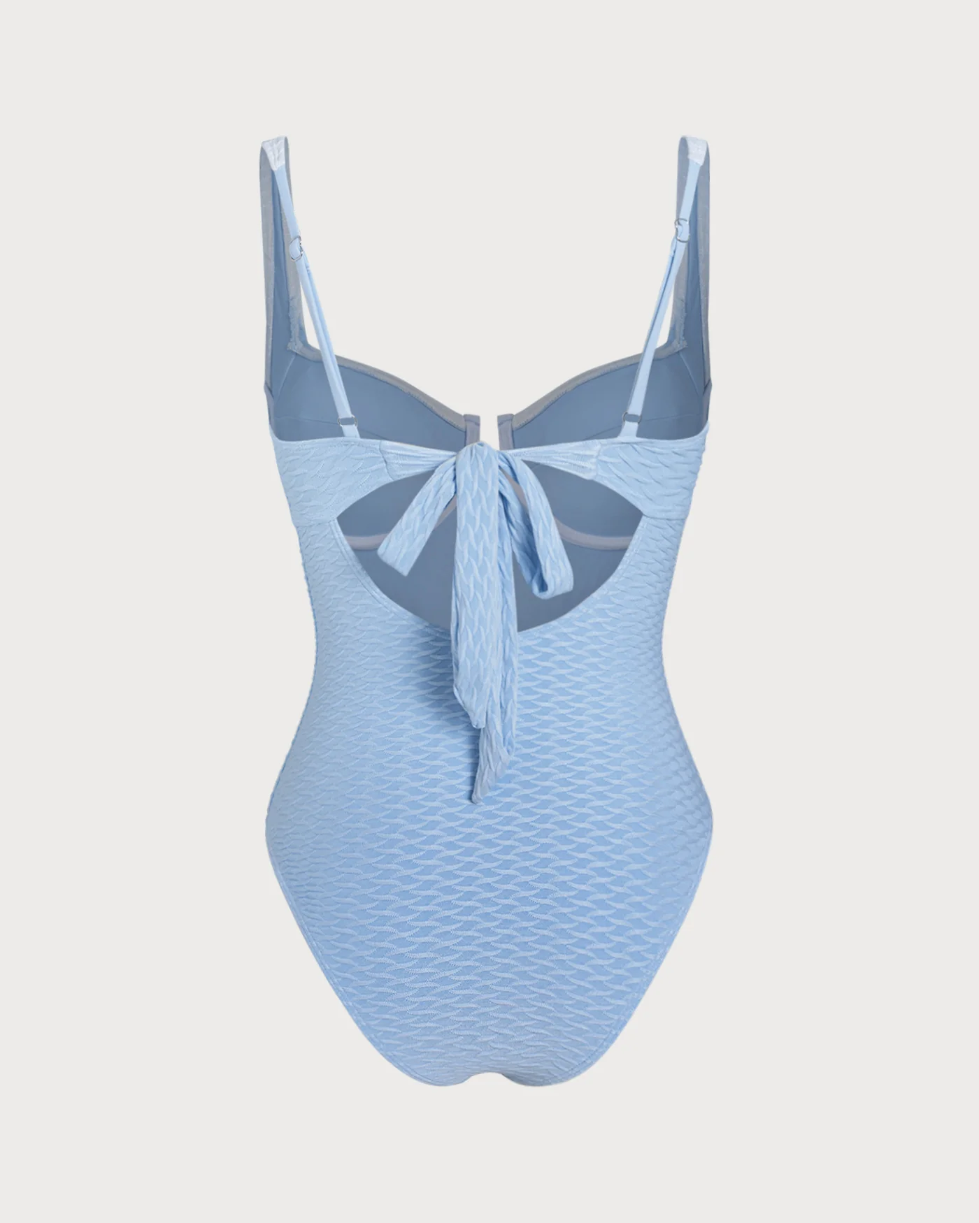 Blue Textured Contrasting Underwire One Piece - Image 9