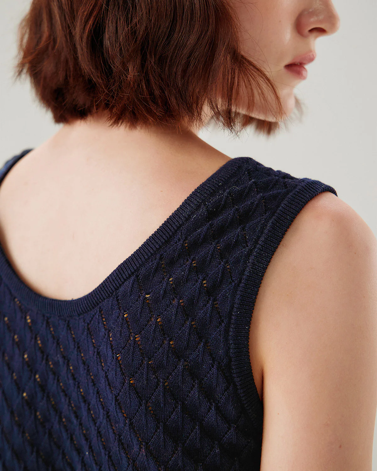 Blue Textured Crochet Tank Top - Image 4