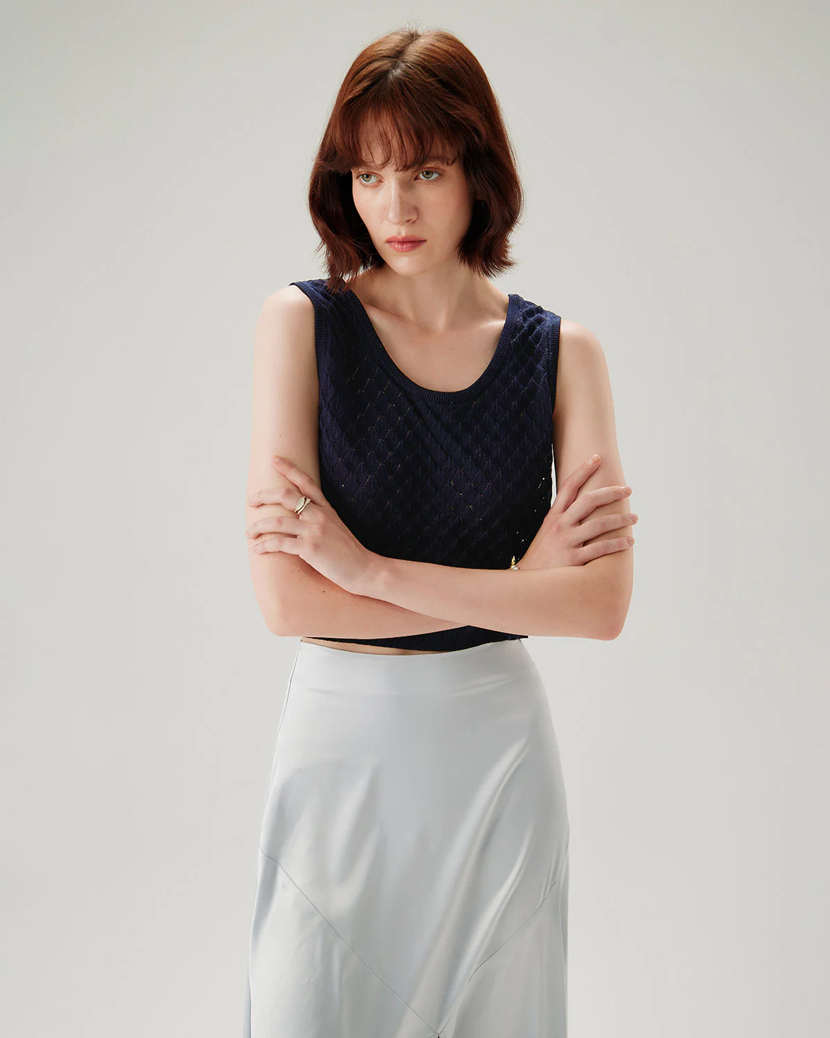 Blue Textured Crochet Tank Top - Image 5
