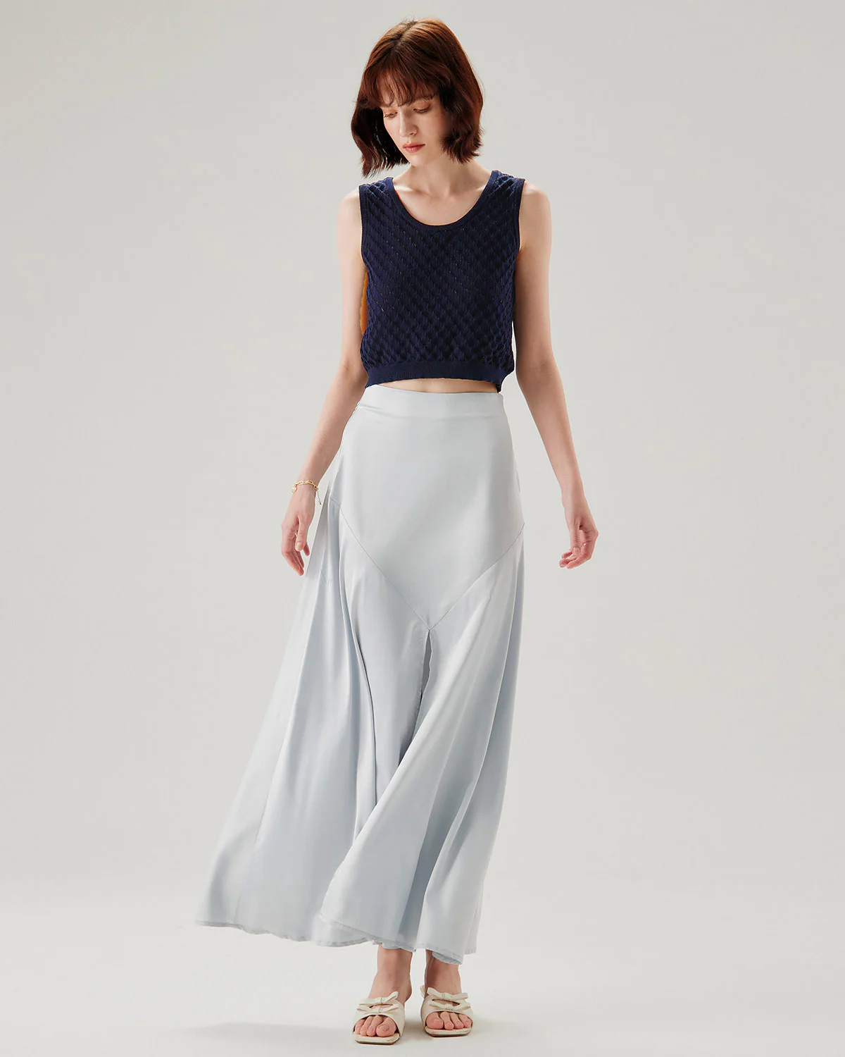 Blue Textured Crochet Tank Top - Image 6