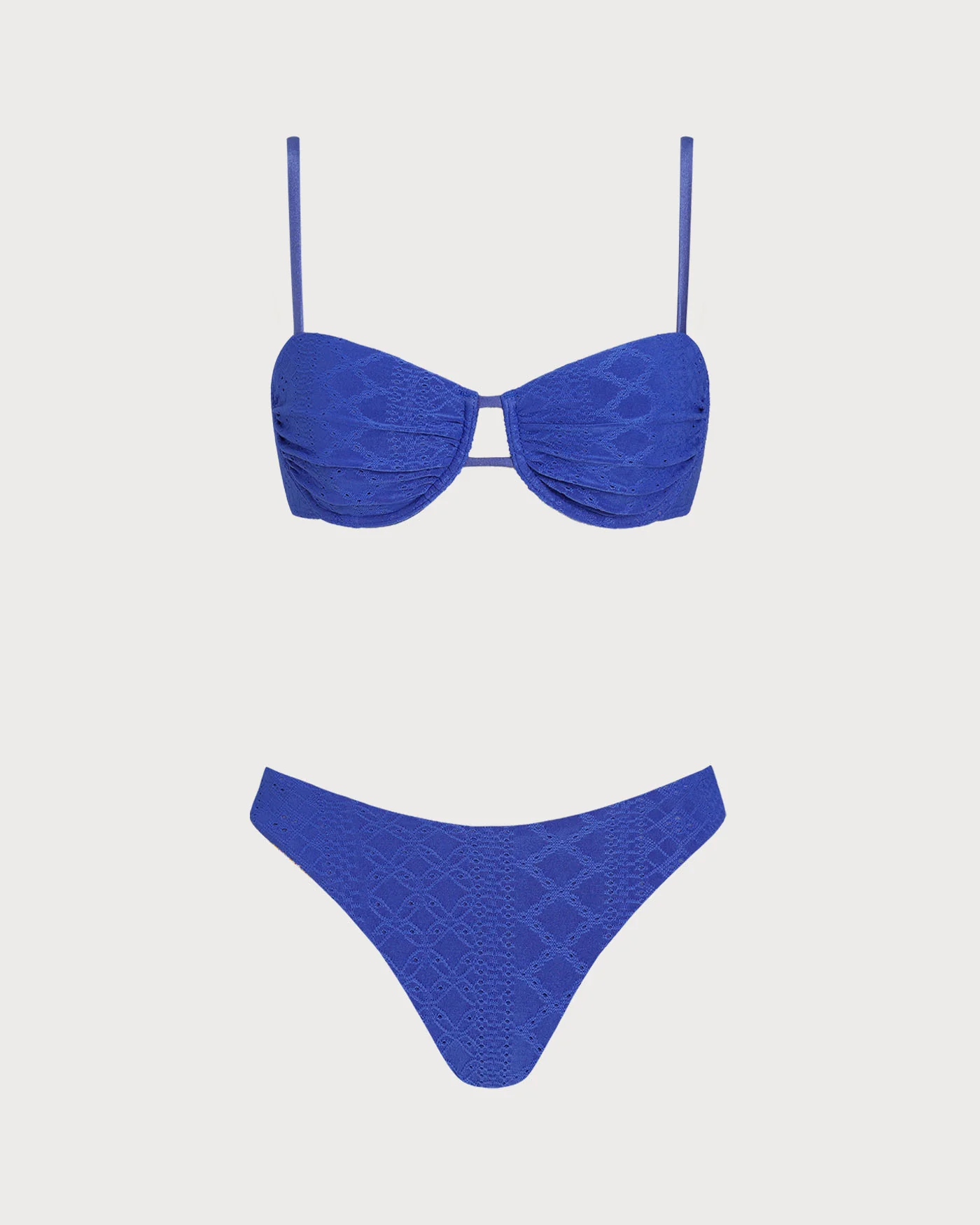 Blue Textured Drawstring Underwire Bikini Set - Image 3