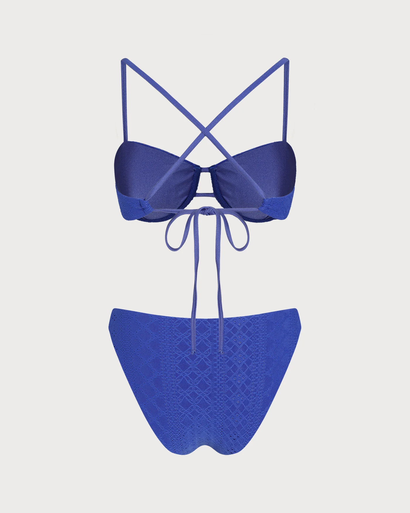 Blue Textured Drawstring Underwire Bikini Set - Image 4