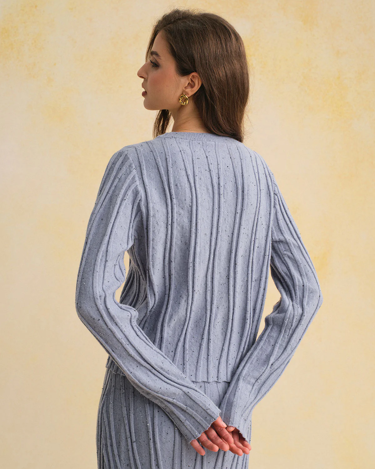 Blue Textured Round Neck Sweater - Image 4