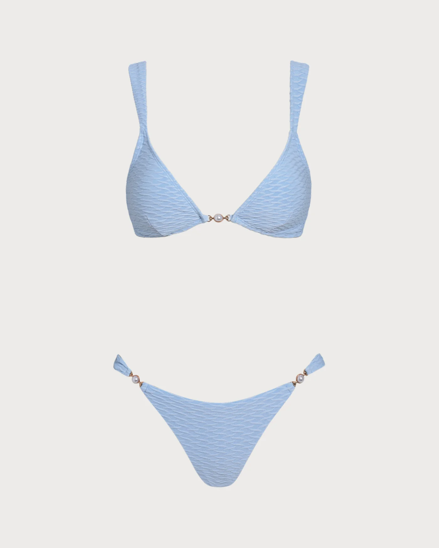 Blue Textured Triangle Bikini Set - Image 2