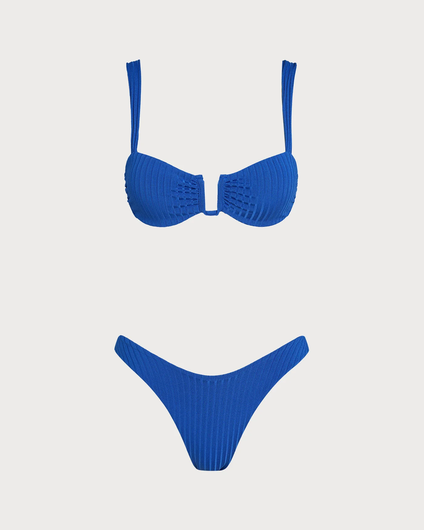 Blue Textured Triangle Bikini Set - Image 2