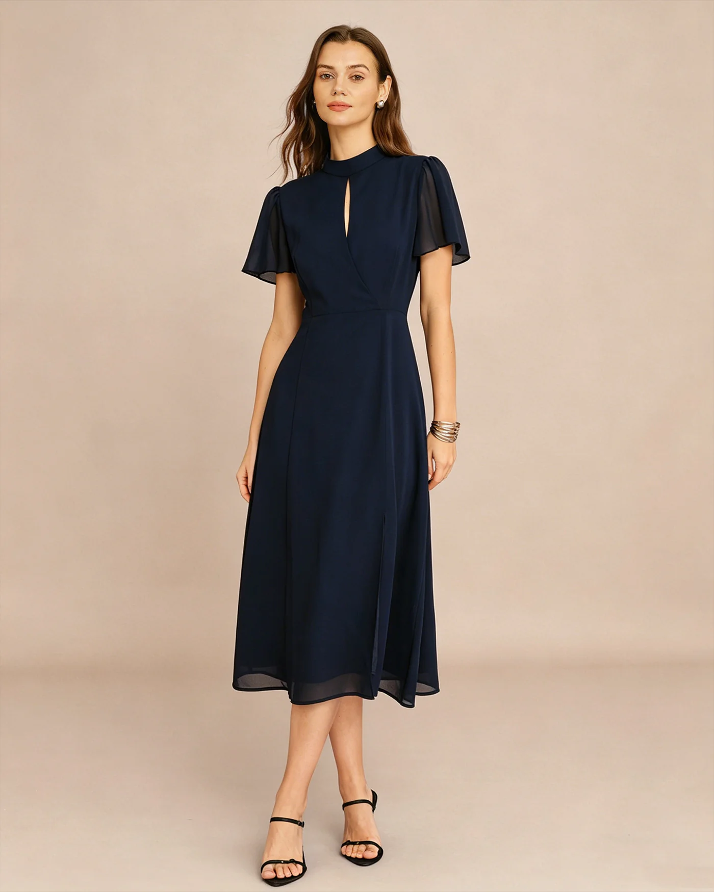 Blue Turtle Butterfly Sleeve Midi Dress - Image 3