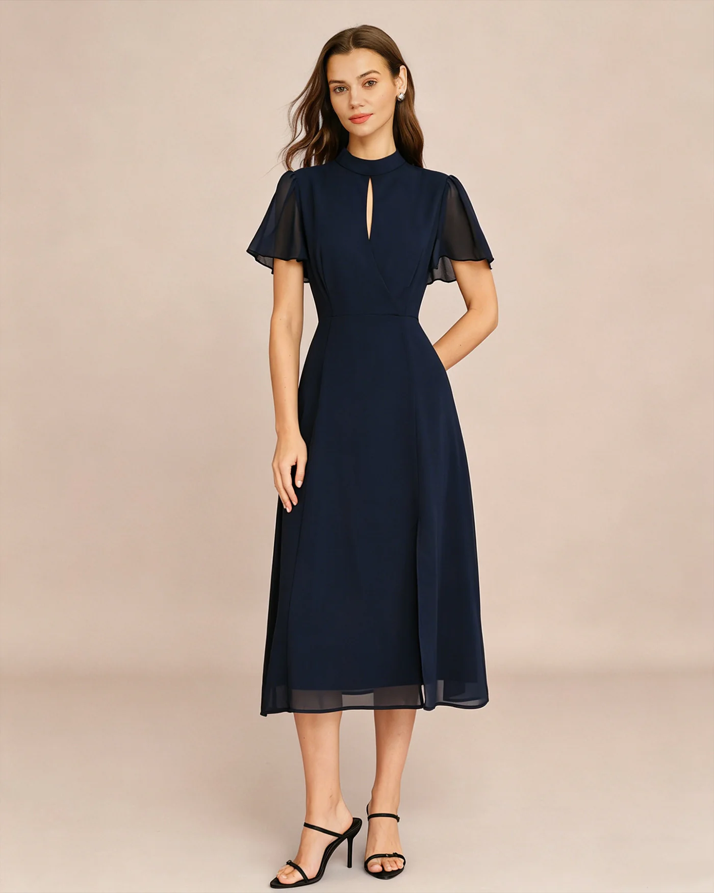 Blue Turtle Butterfly Sleeve Midi Dress - Image 4