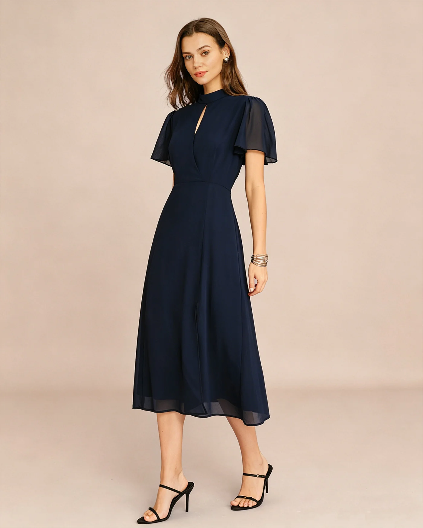 Blue Turtle Butterfly Sleeve Midi Dress - Image 5