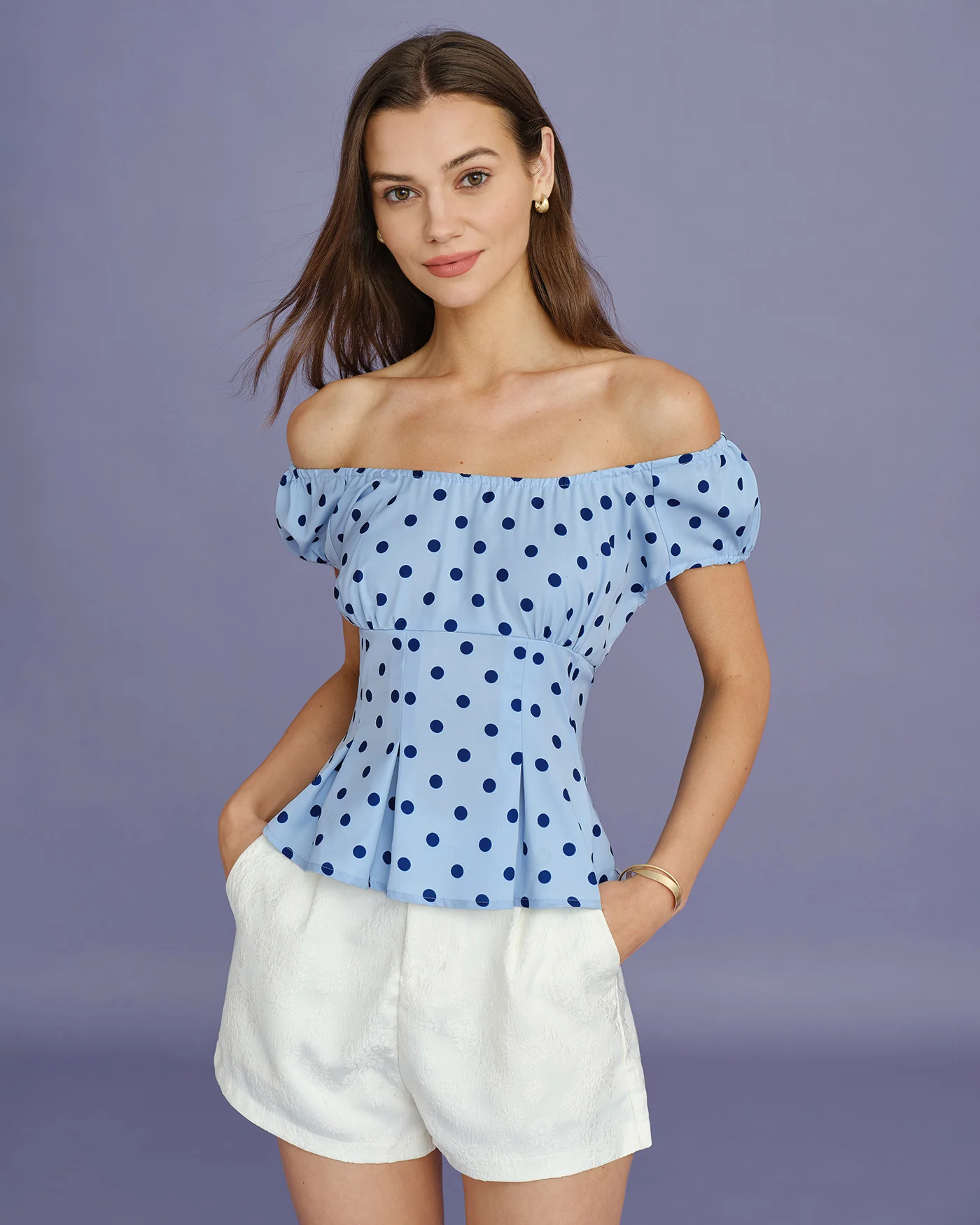 Blue U Neck Polka Dot Tee - Image 3