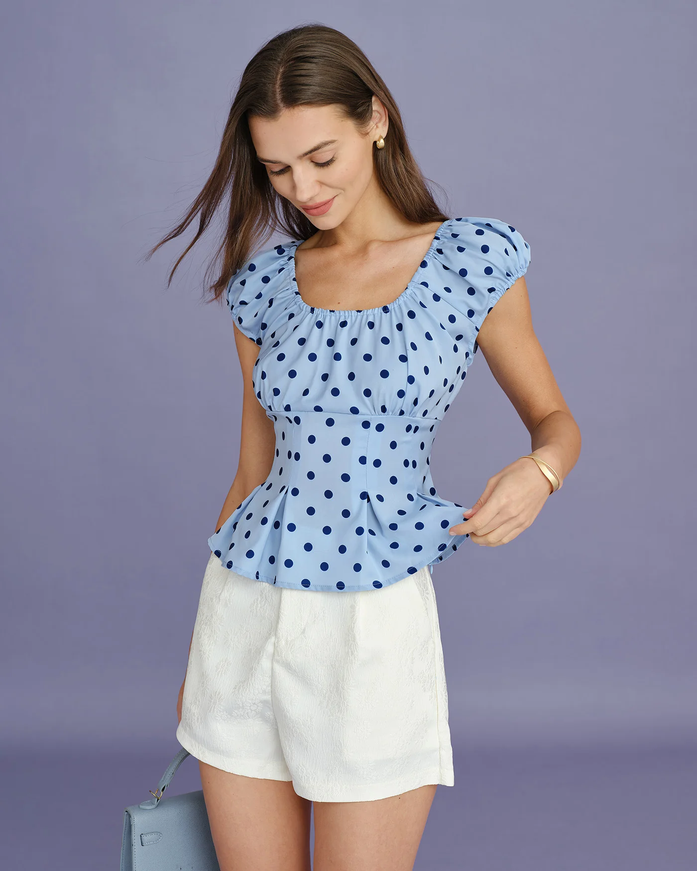 Blue U Neck Polka Dot Tee - Image 4