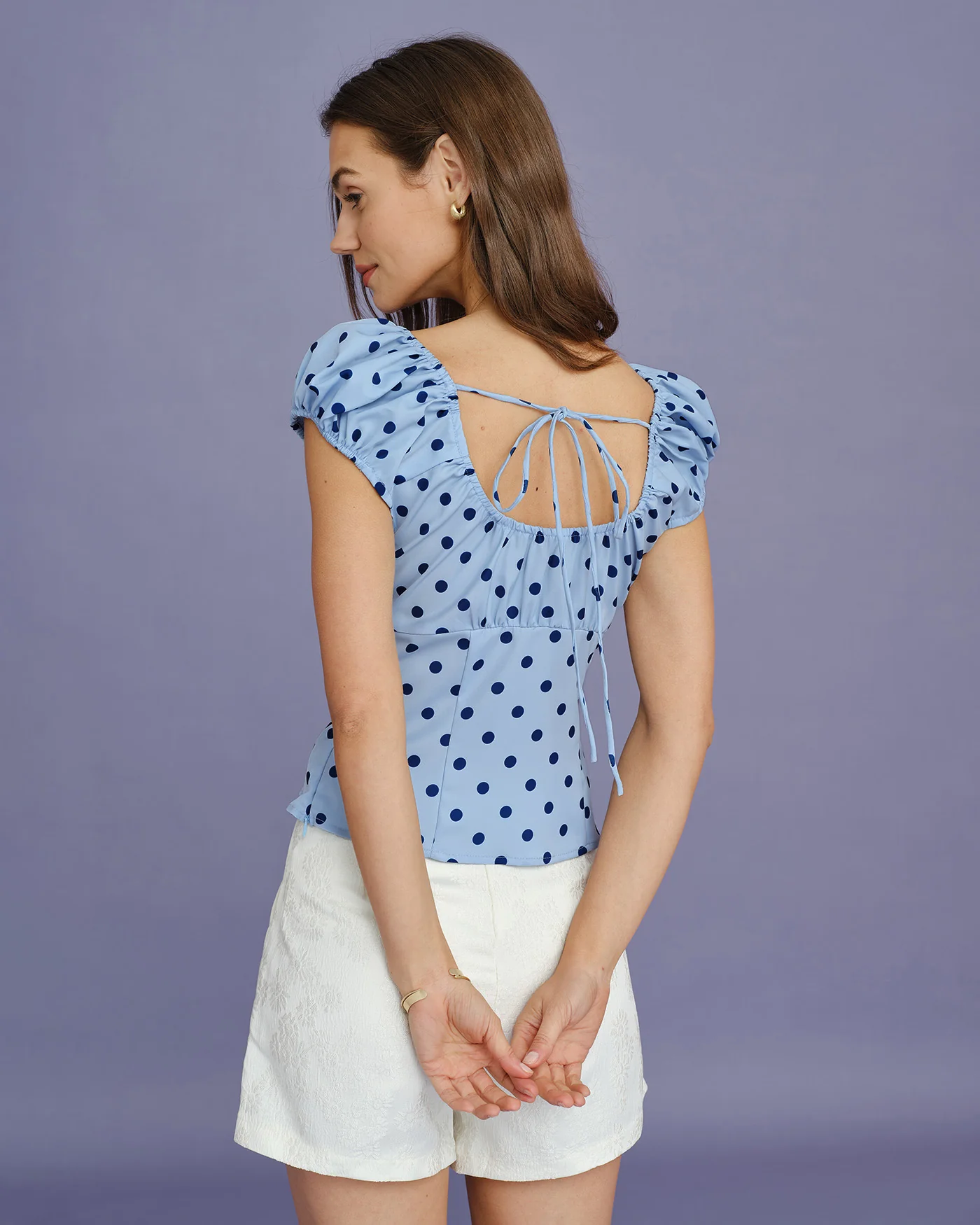 Blue U Neck Polka Dot Tee - Image 5