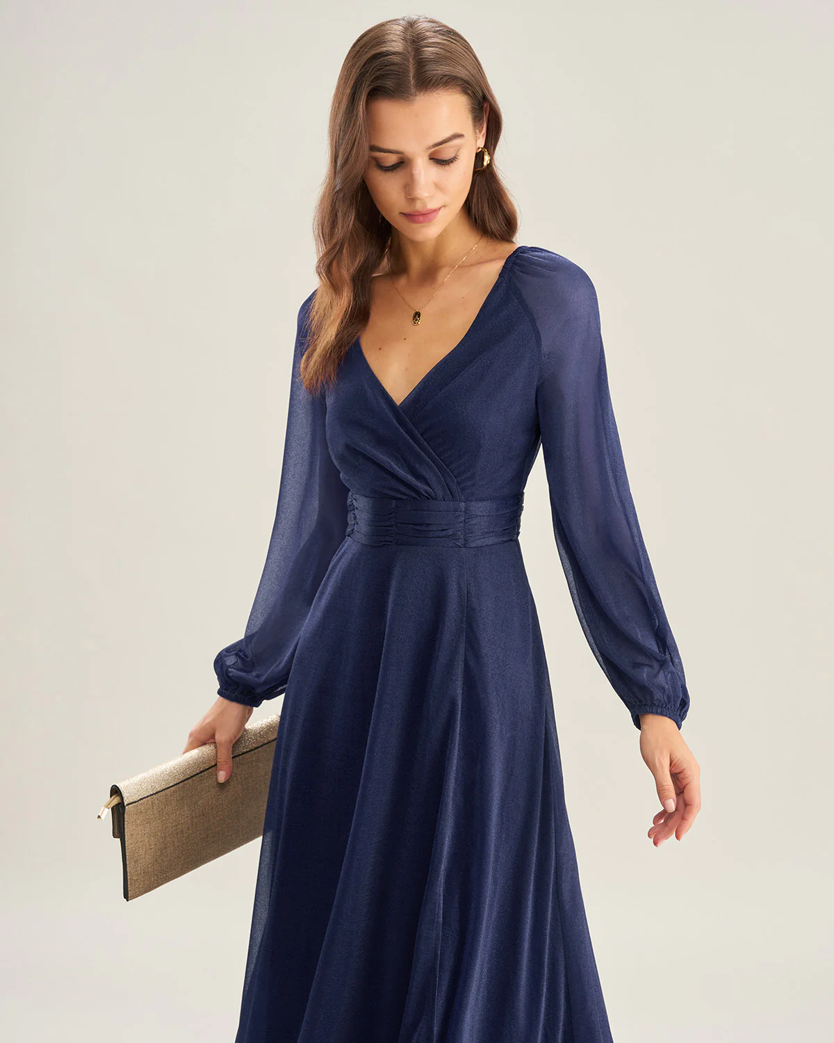 Blue V Neck A-Line Maxi Dress - Image 3
