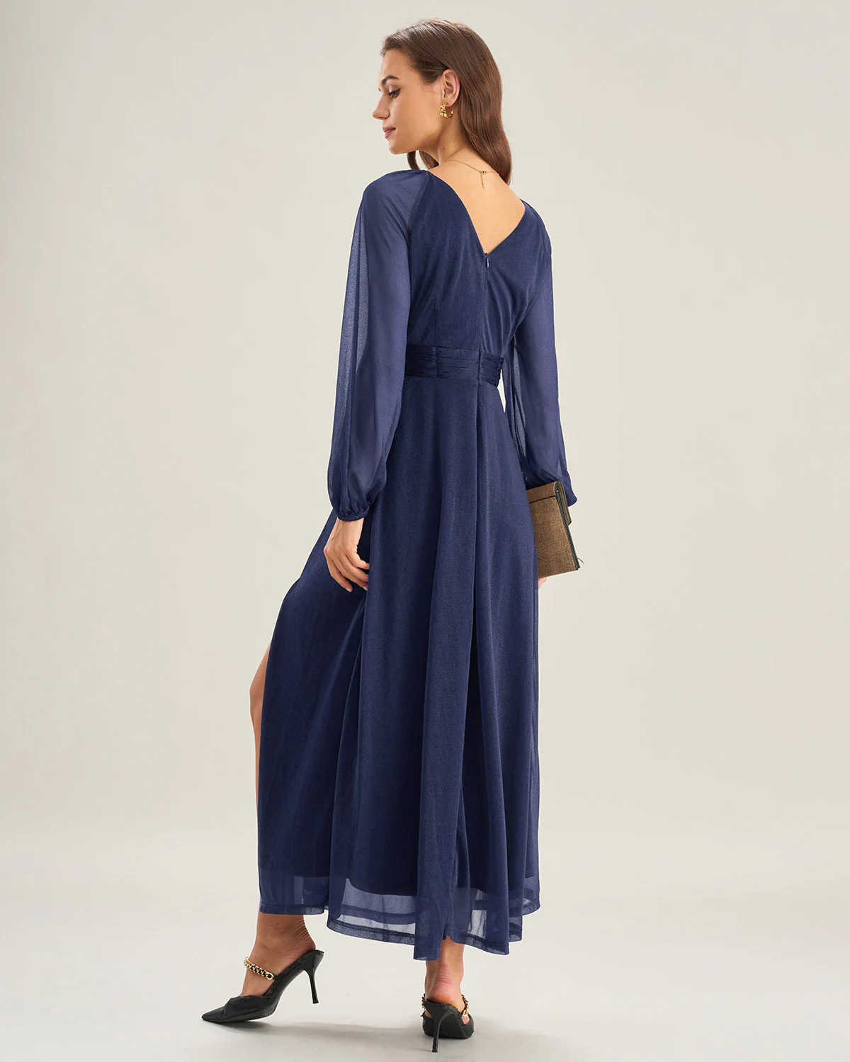 Blue V Neck A-Line Maxi Dress - Image 5