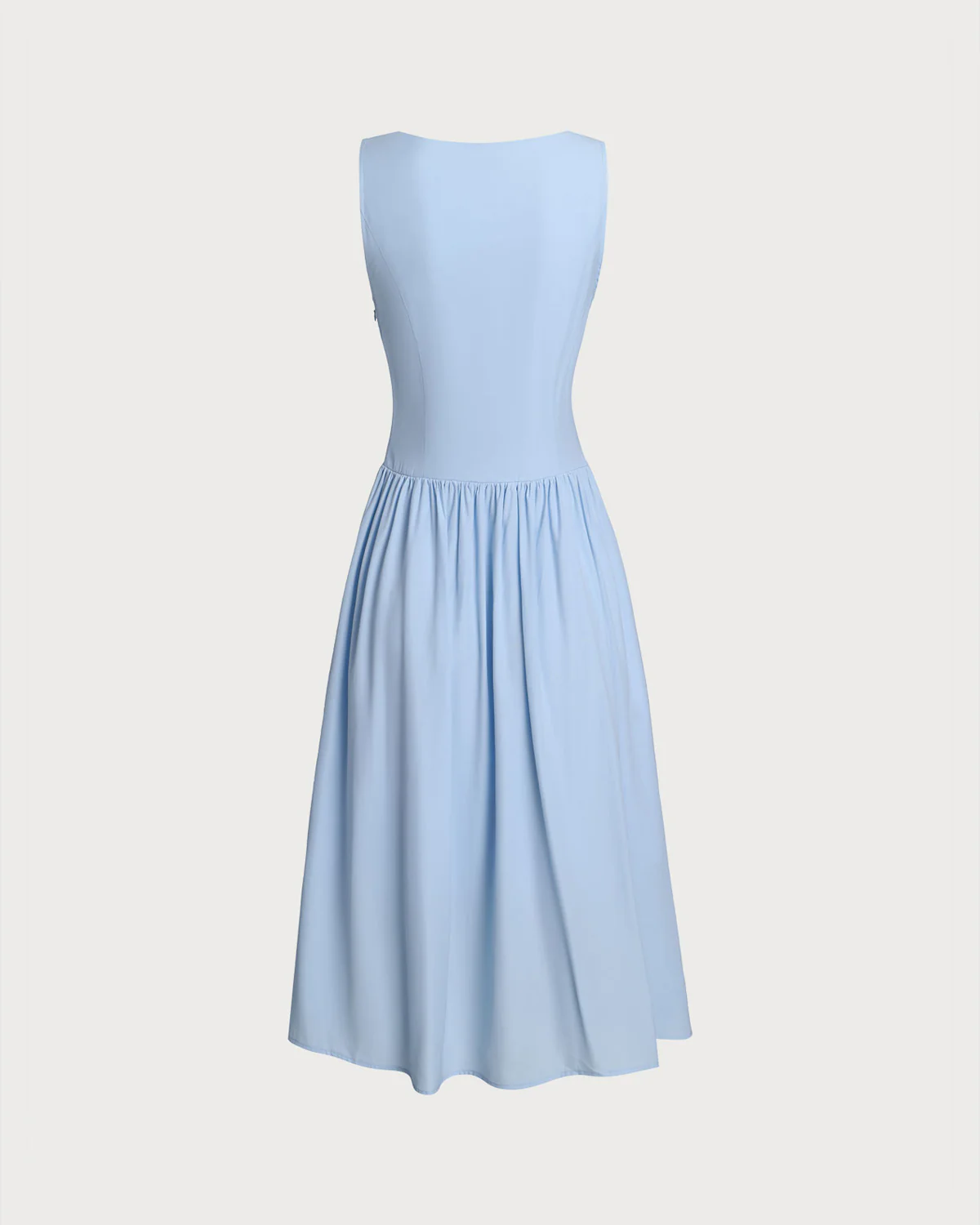 Blue V Neck Button Sleeveless Midi Dress - Image 6