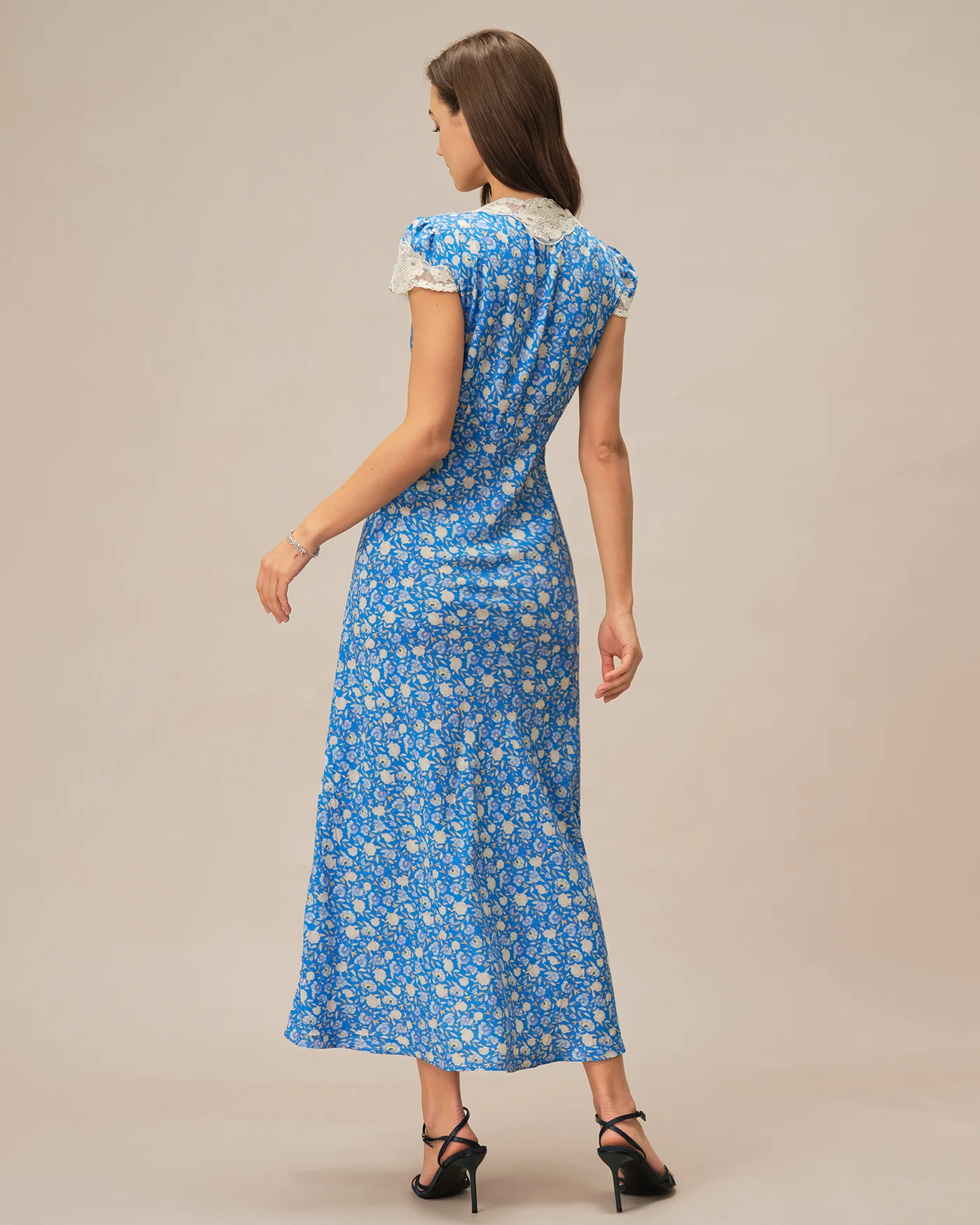 Blue V Neck Floral Maxi Dress - Image 6