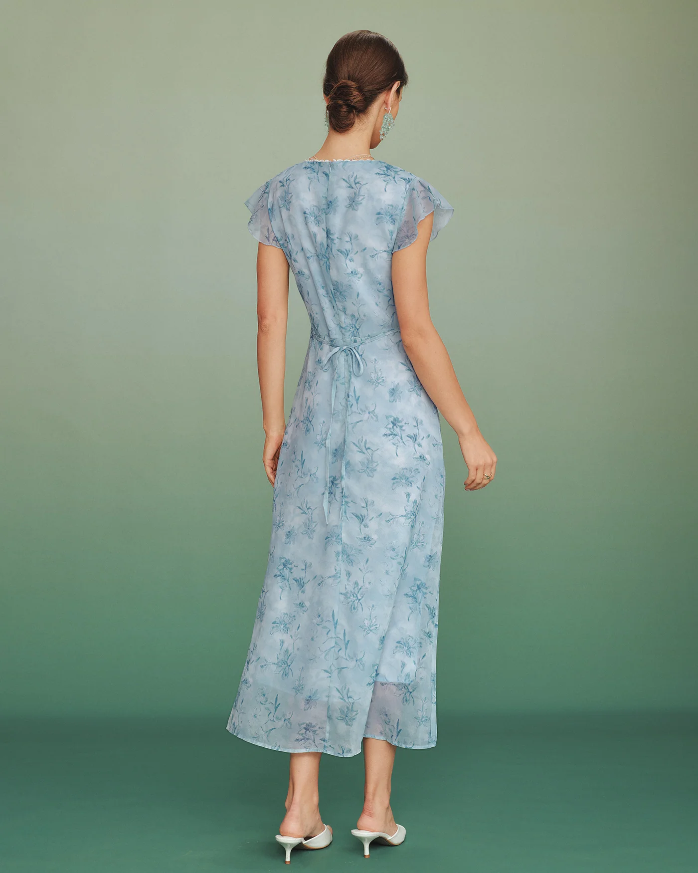 Blue V Neck Lace Floral Maxi Dress - Image 7