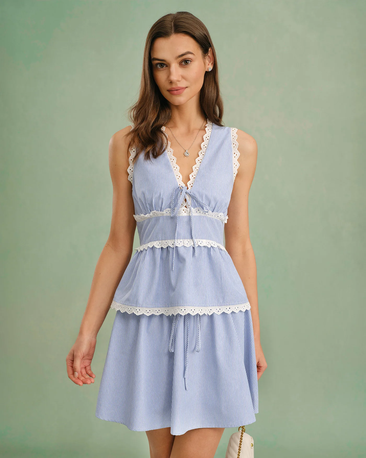 Blue V Neck Lace Tank Top - Image 5