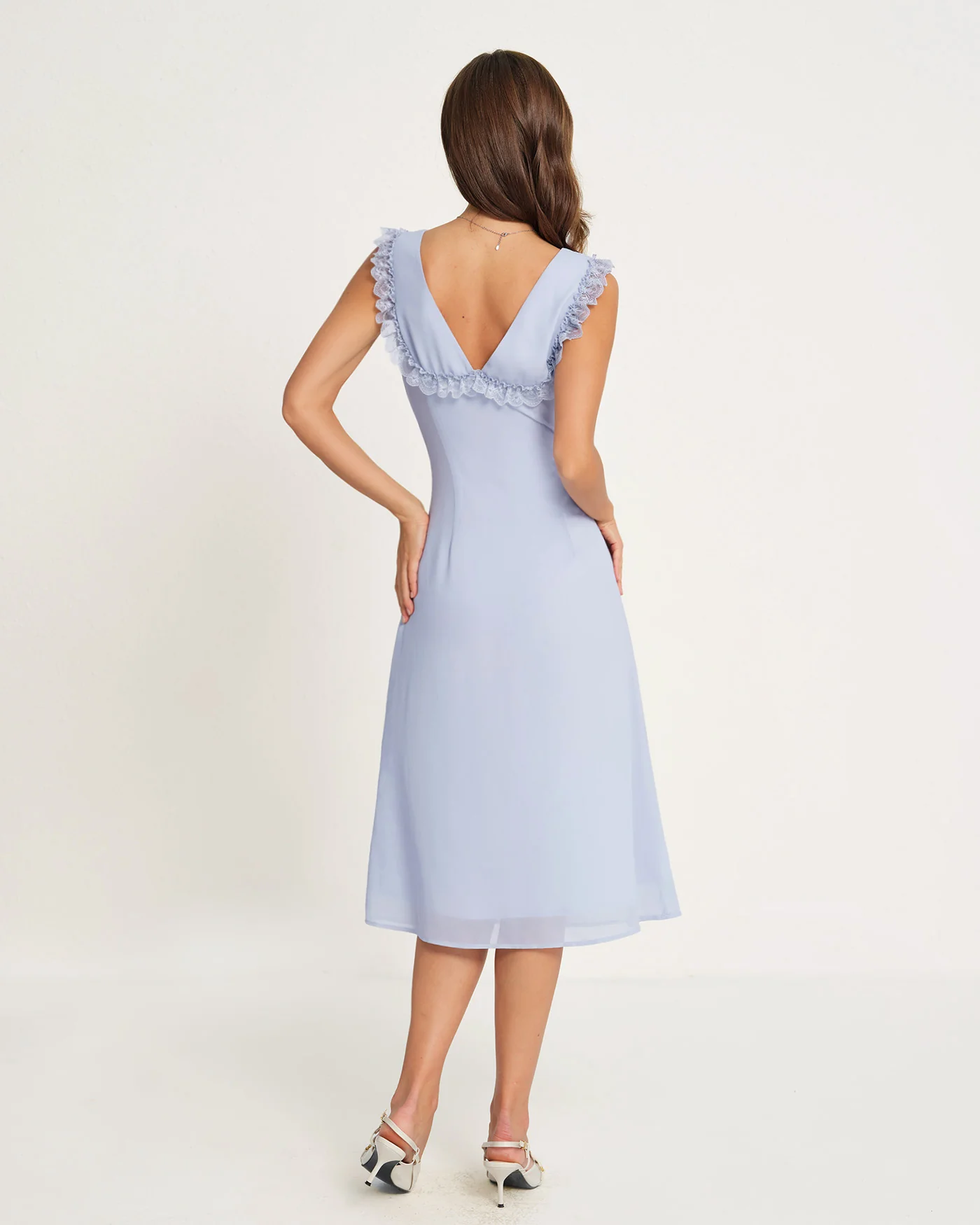 Blue V Neck Midi Dress - Image 4