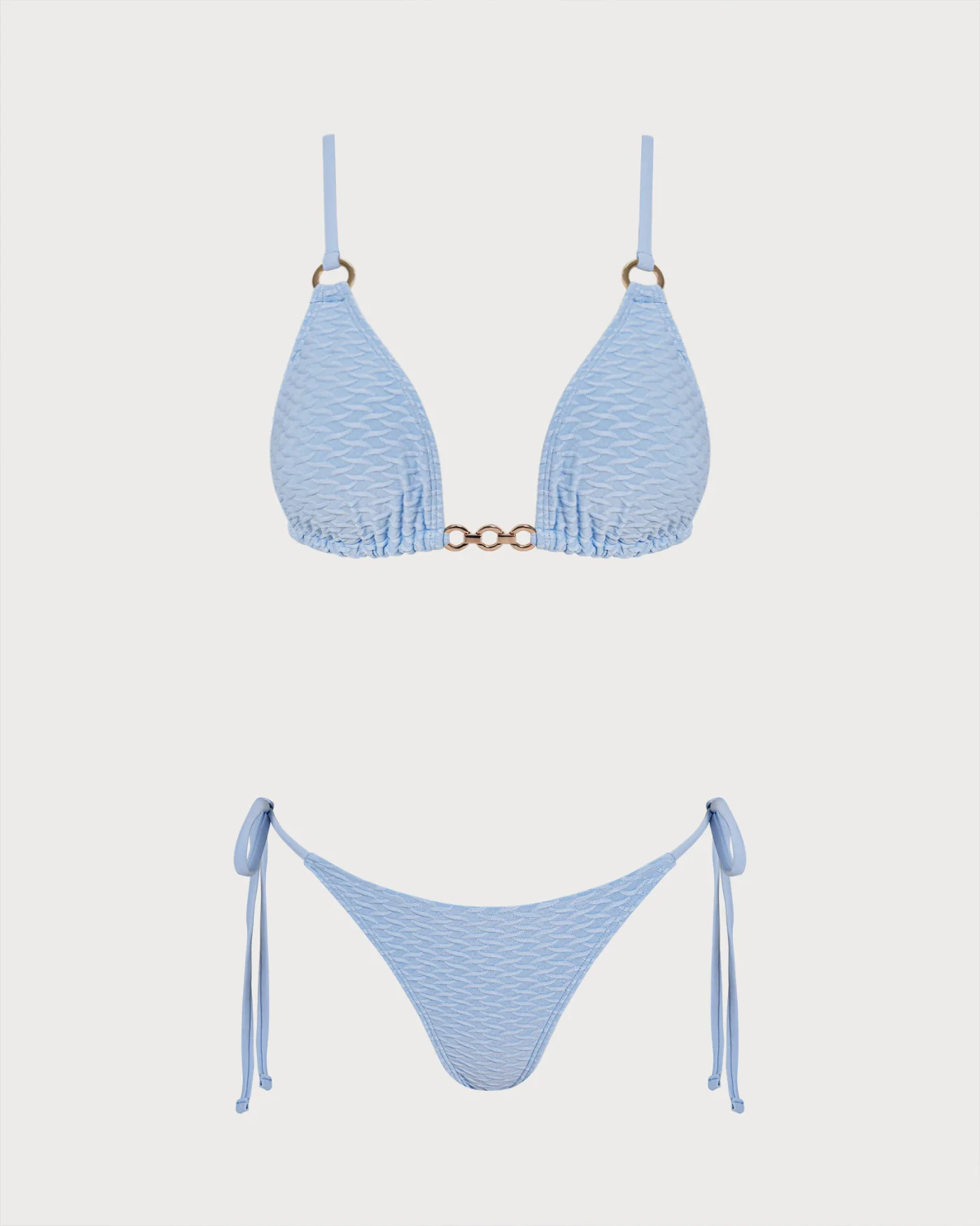Blue V Neck O-Ring Triangle Bikini Set - Image 2